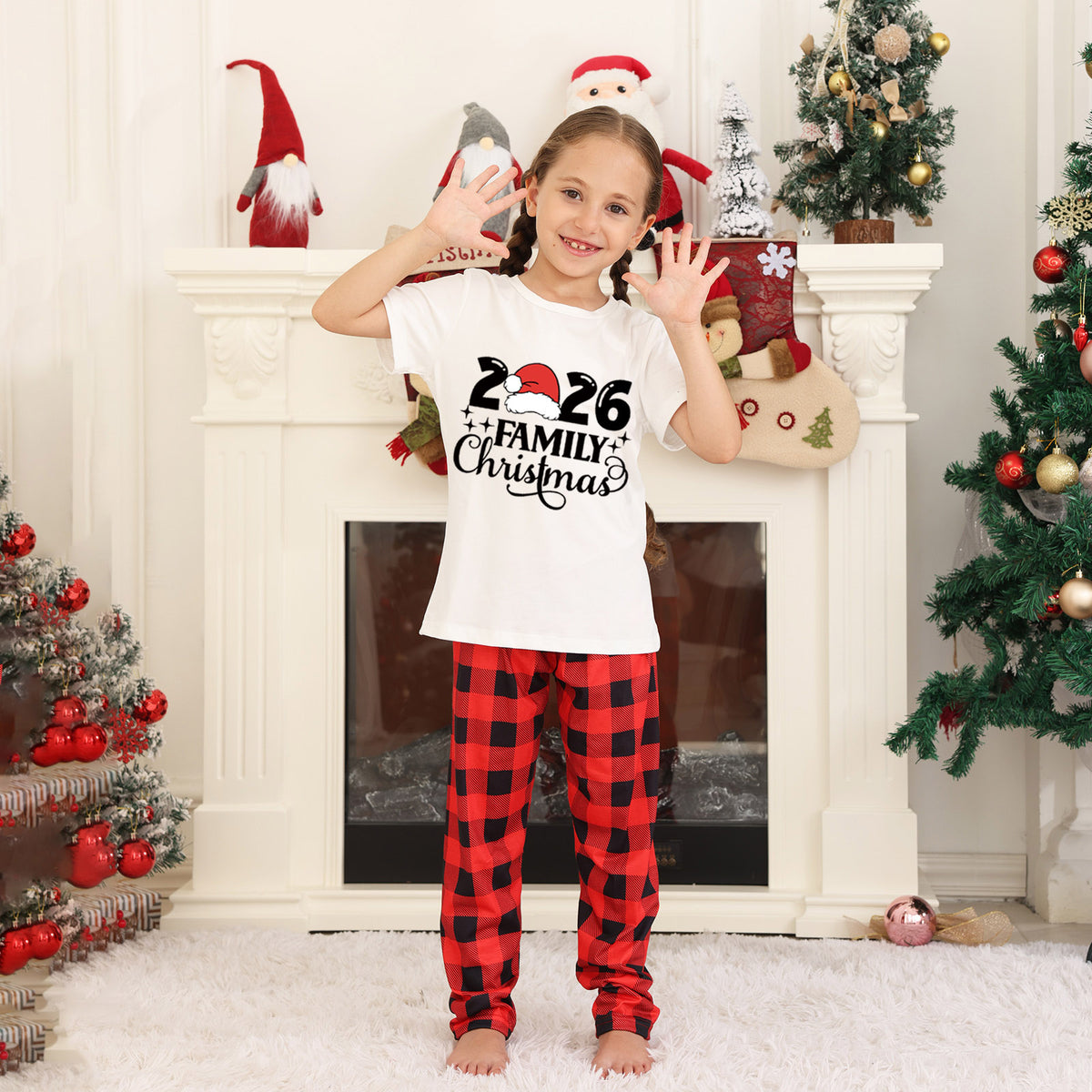Christmas Sleepwear Santa Hat Script Lettering Family Christmas Pajamas CHP-23