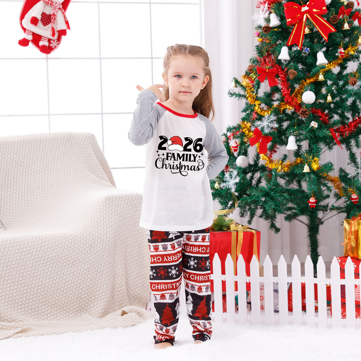 Matching Christmas Pajamas Santa Hat Family Script Christmas Photo Session Outfits CHP-57