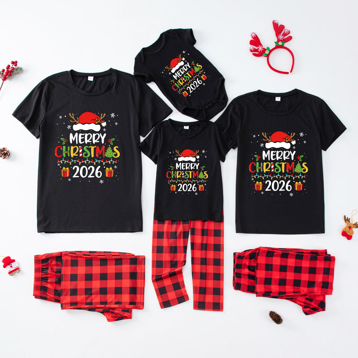 Holiday Matching Pajamas Reindeer Antler Typography Christmas Pajama Photoshoot CHP-37
