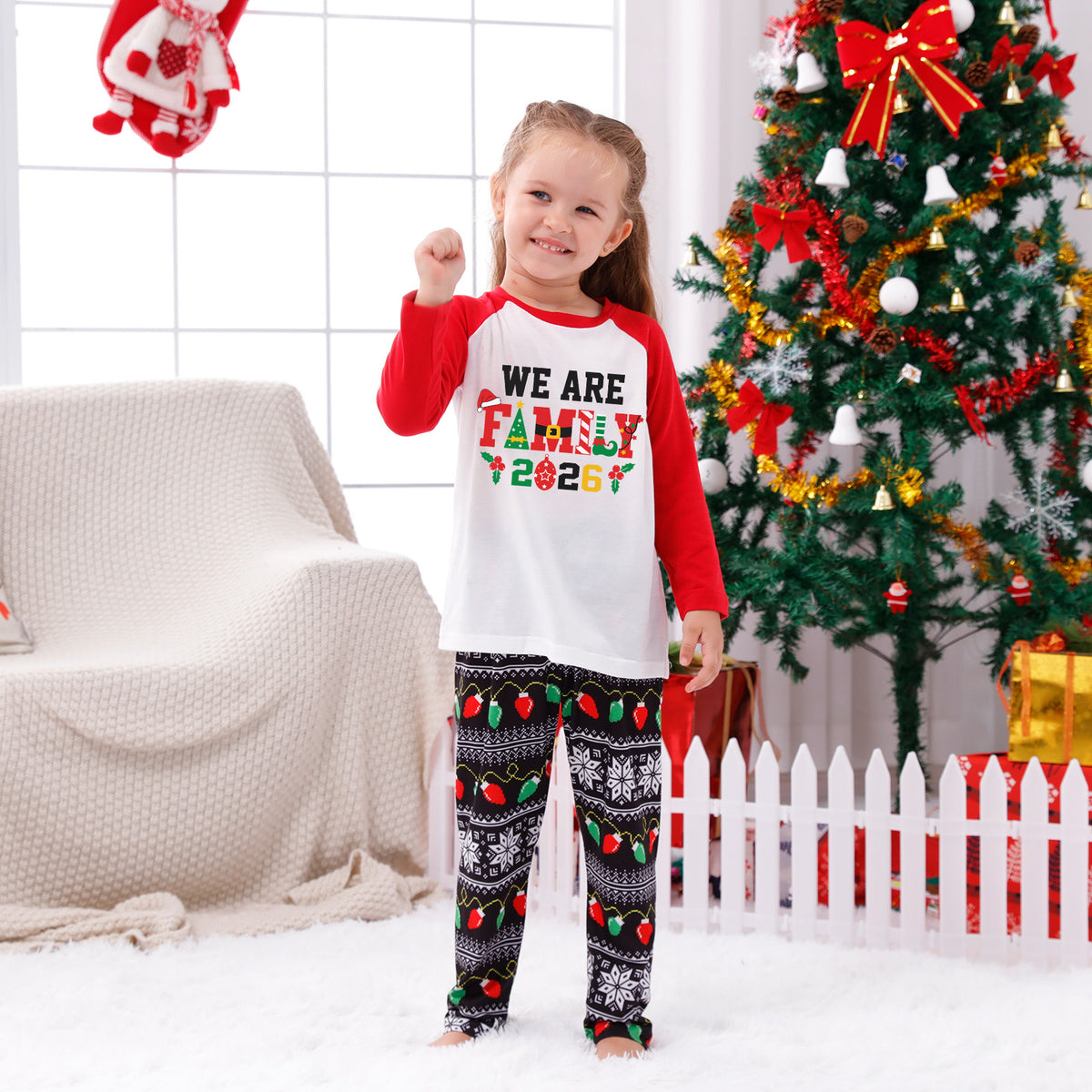 Christmas Pajamas We Are Family 2026 Festive Lettering Santa Hat Matching Family Sleepwear CHP-132