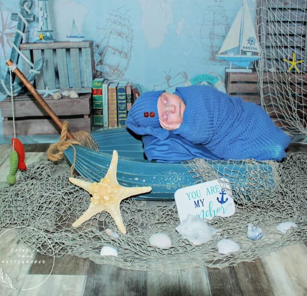 Newborn Backdrop Nautical Map Ships Helm Decor Kids Photo Backdrop MRR9-82