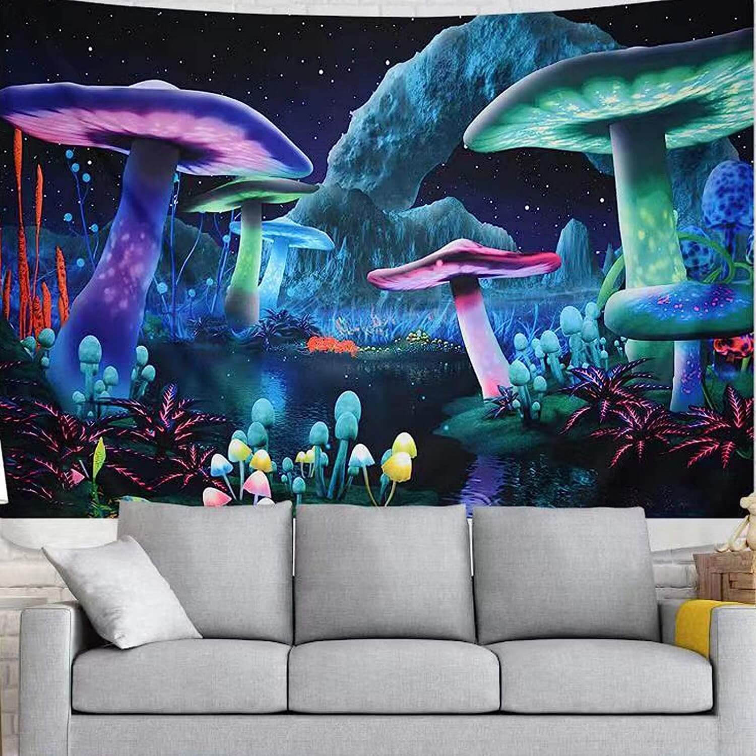 Blacklight Mushroom Tapestry UV Reactive Home Decoration Hanging ...
