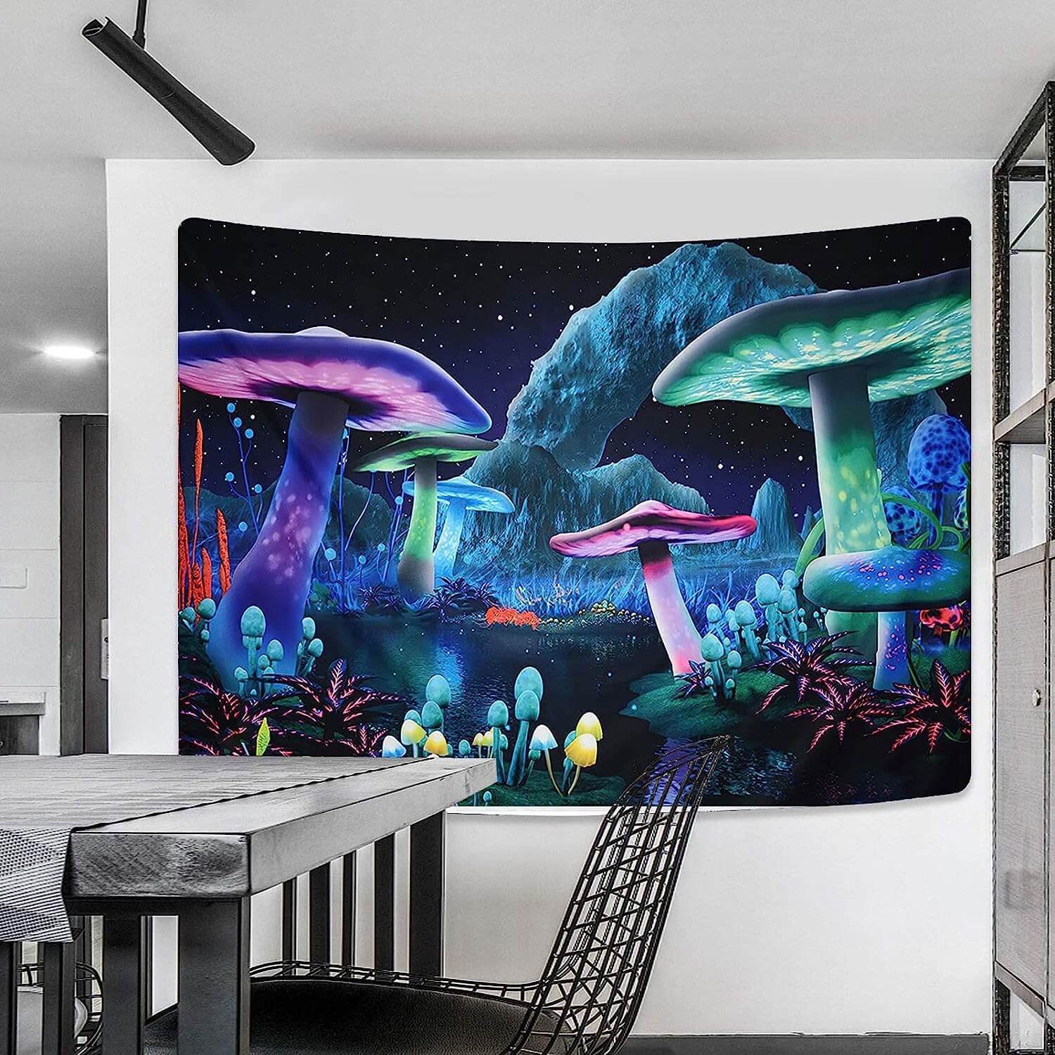 Blacklight Mushroom Tapestry UV Reactive Home Decoration Hanging ...