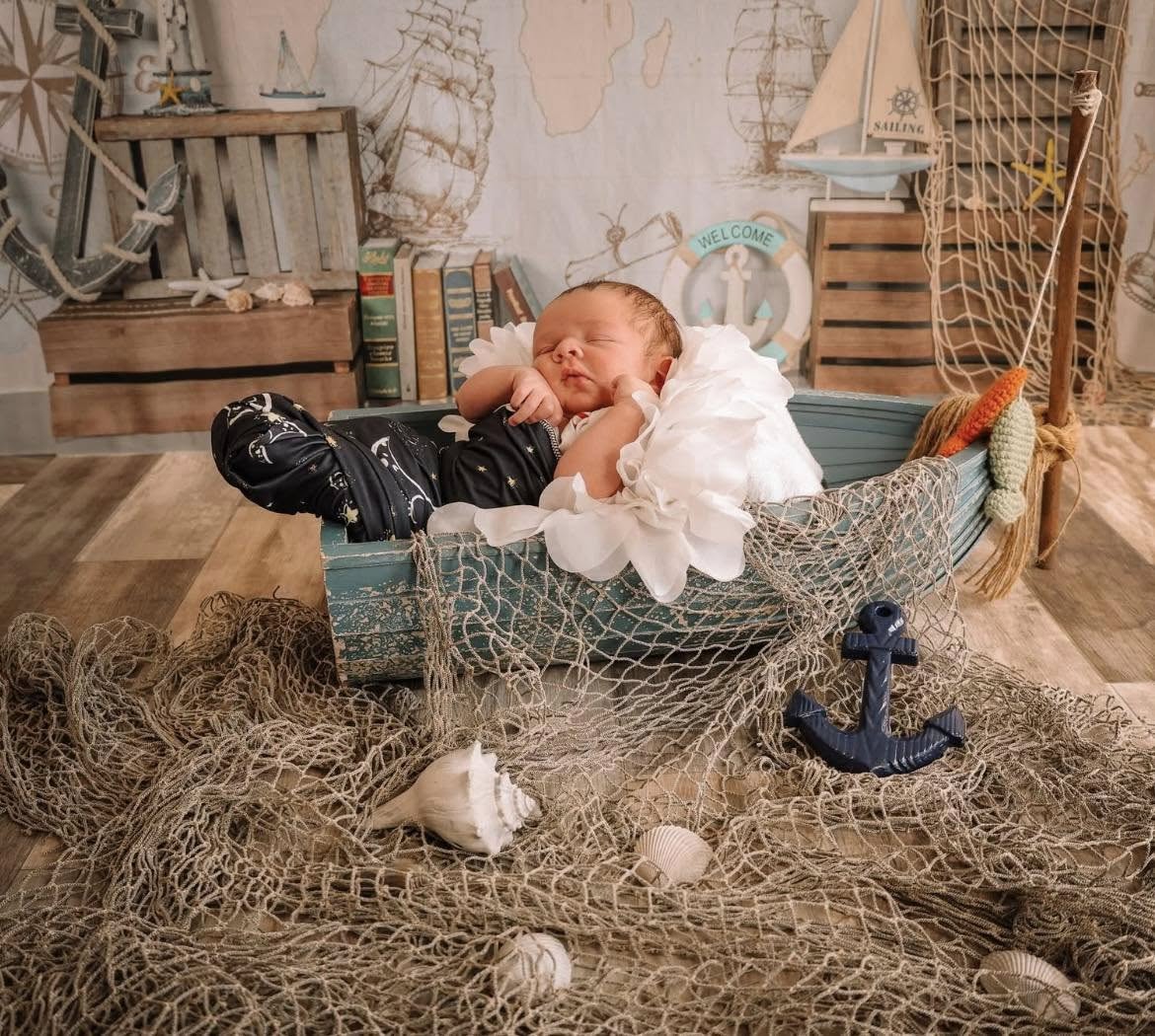 Newborn Backdrop Nautical Map Ships Helm Decor Kids Photo Backdrop MRR9-82