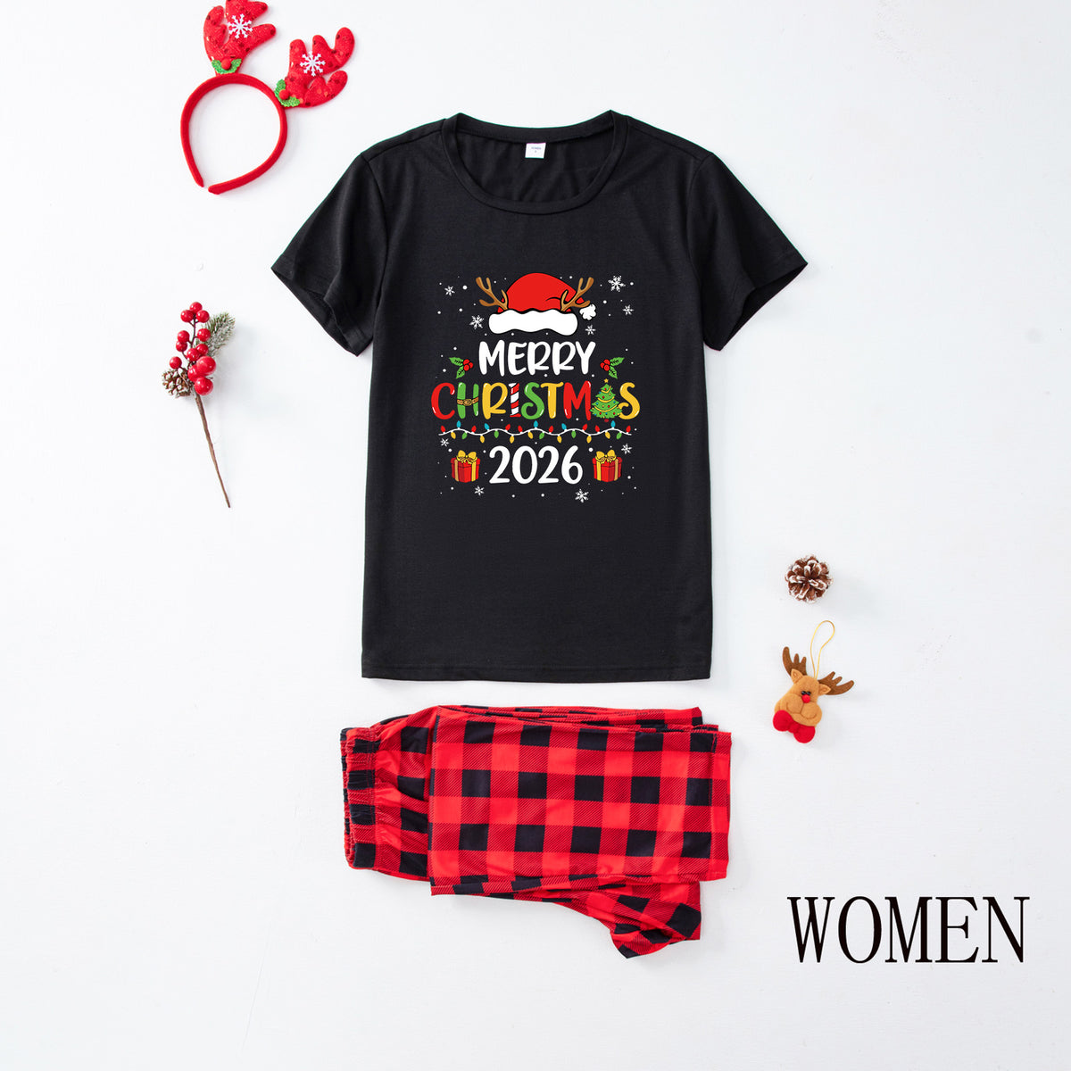 Holiday Matching Pajamas Reindeer Antler Typography Christmas Pajama Photoshoot CHP-37