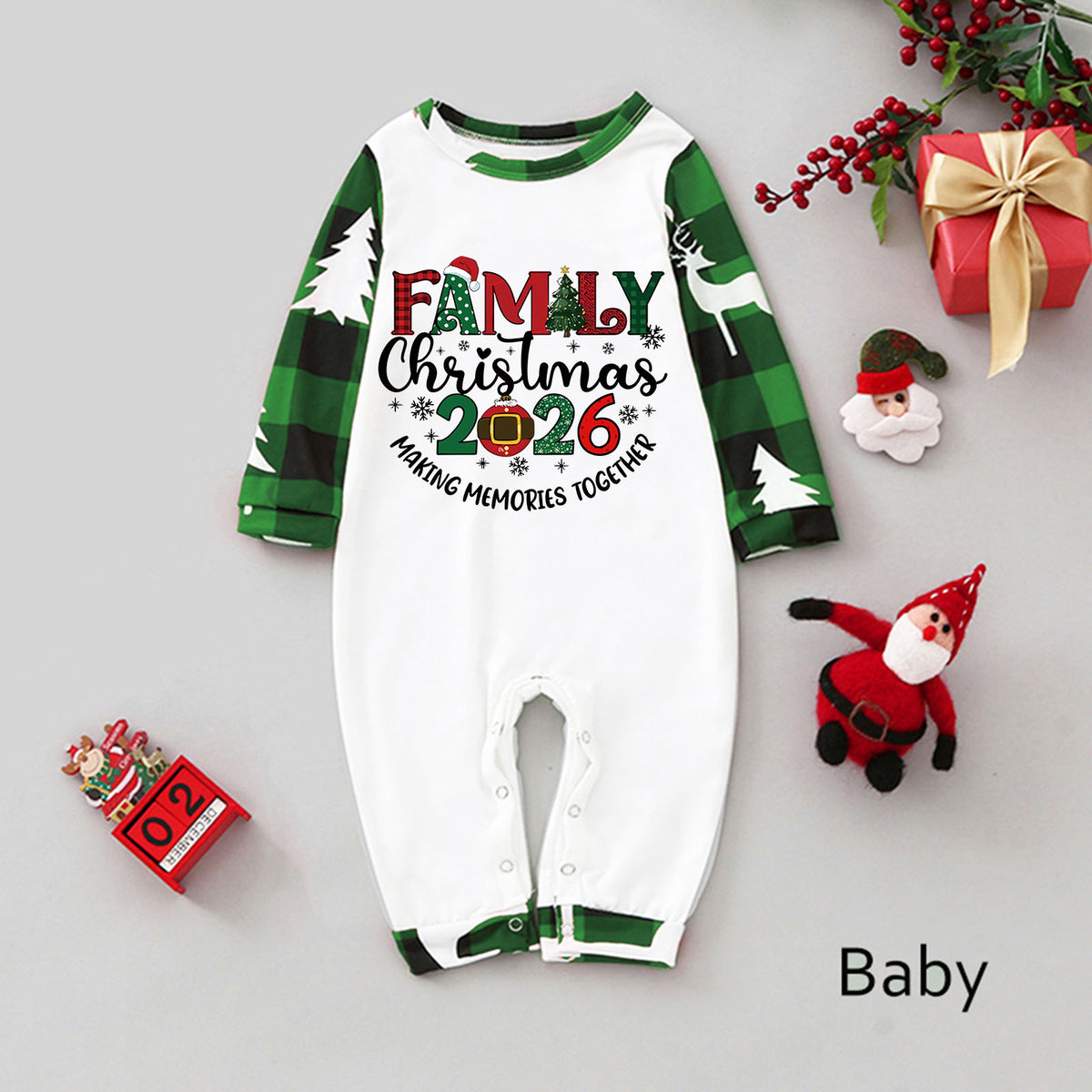 Christmas Pajamas Green Plaid Reindeer Print Christmas Sleepwear CHP-1