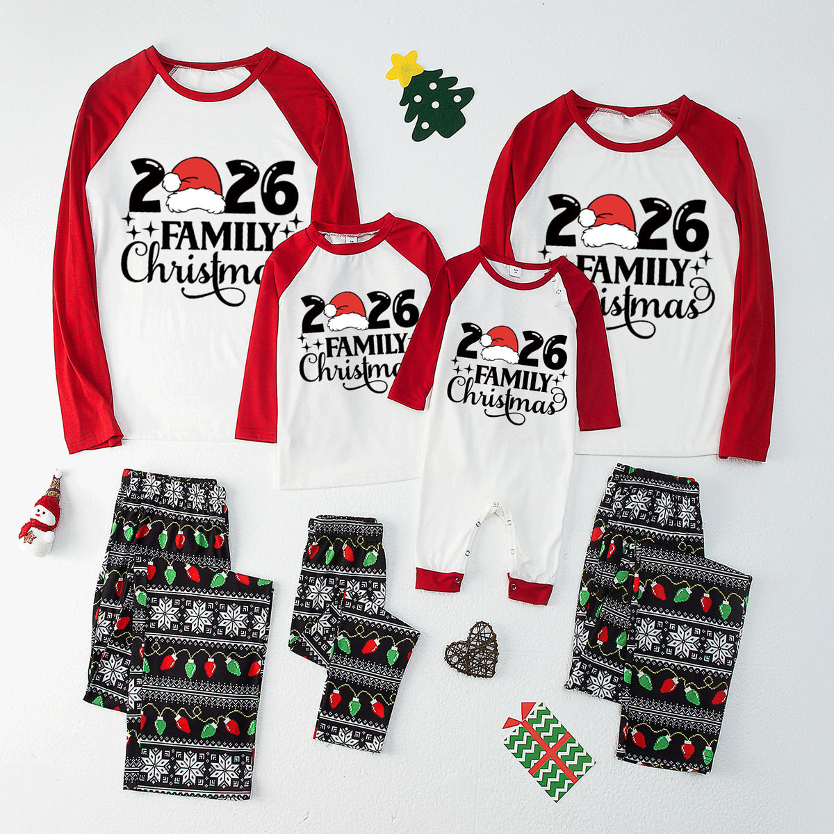 Christmas Pajamas 2026 Family Christmas Santa Hat Elegant Letter Print Matching Family Sleepwear CHP-127
