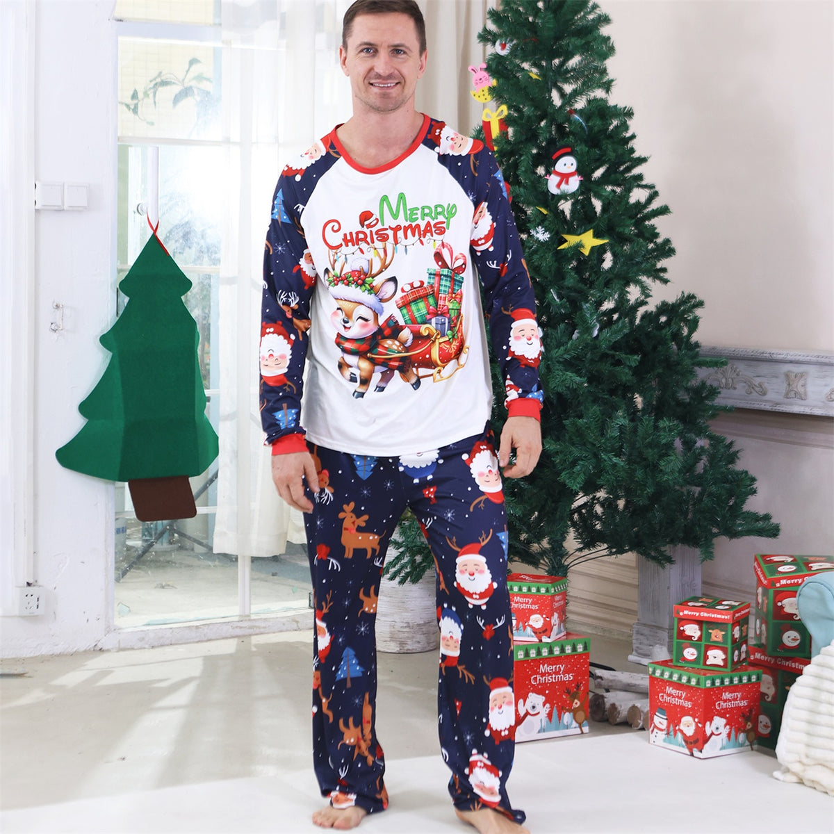 Christmas Photo Session Outfits Santa Reindeer Sleigh Gift Print Christmas Card Photo Outfits CHP-94