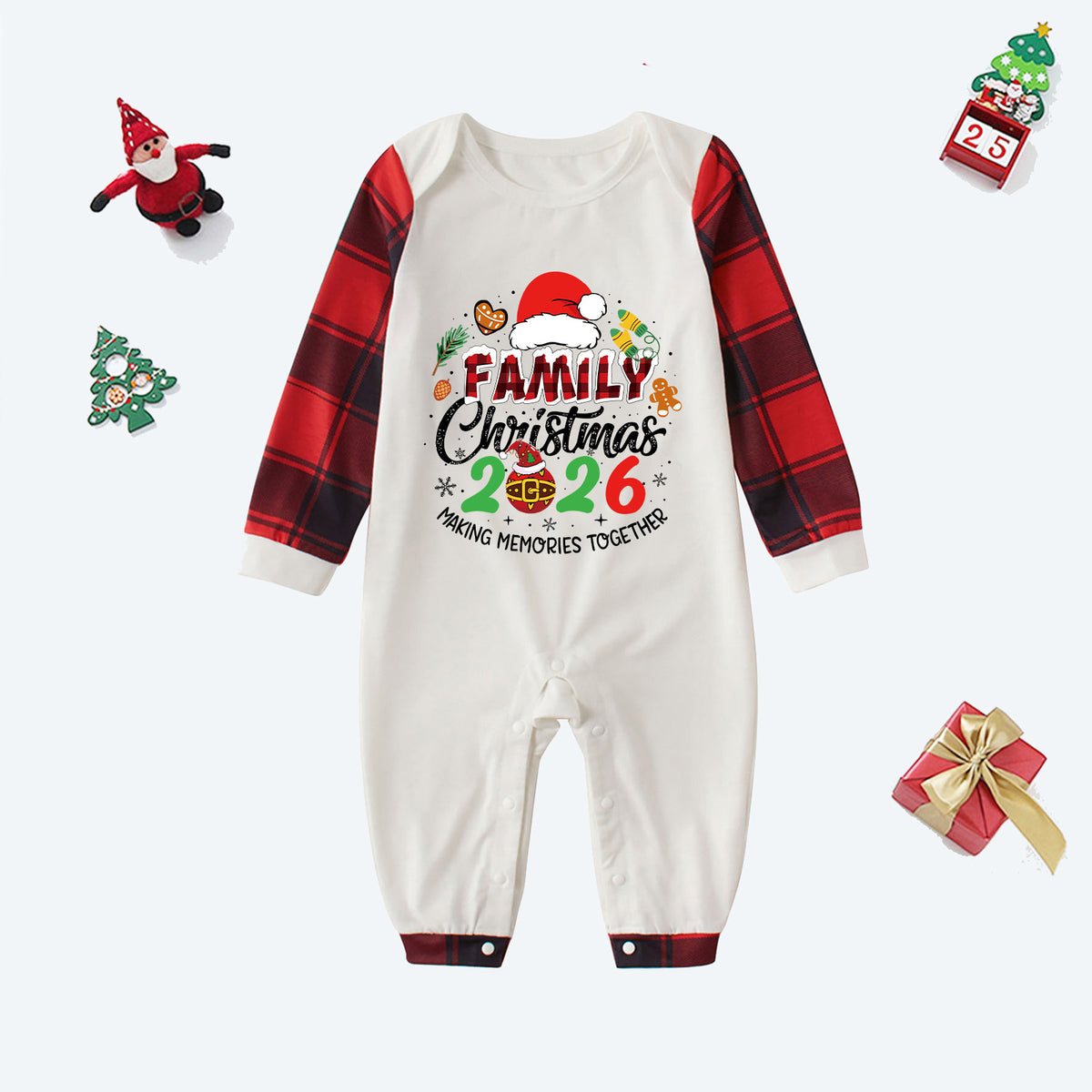 Red Plaid Christmas Pajamas Santa Gingerbread Graphic Family Christmas PJs CHP-42