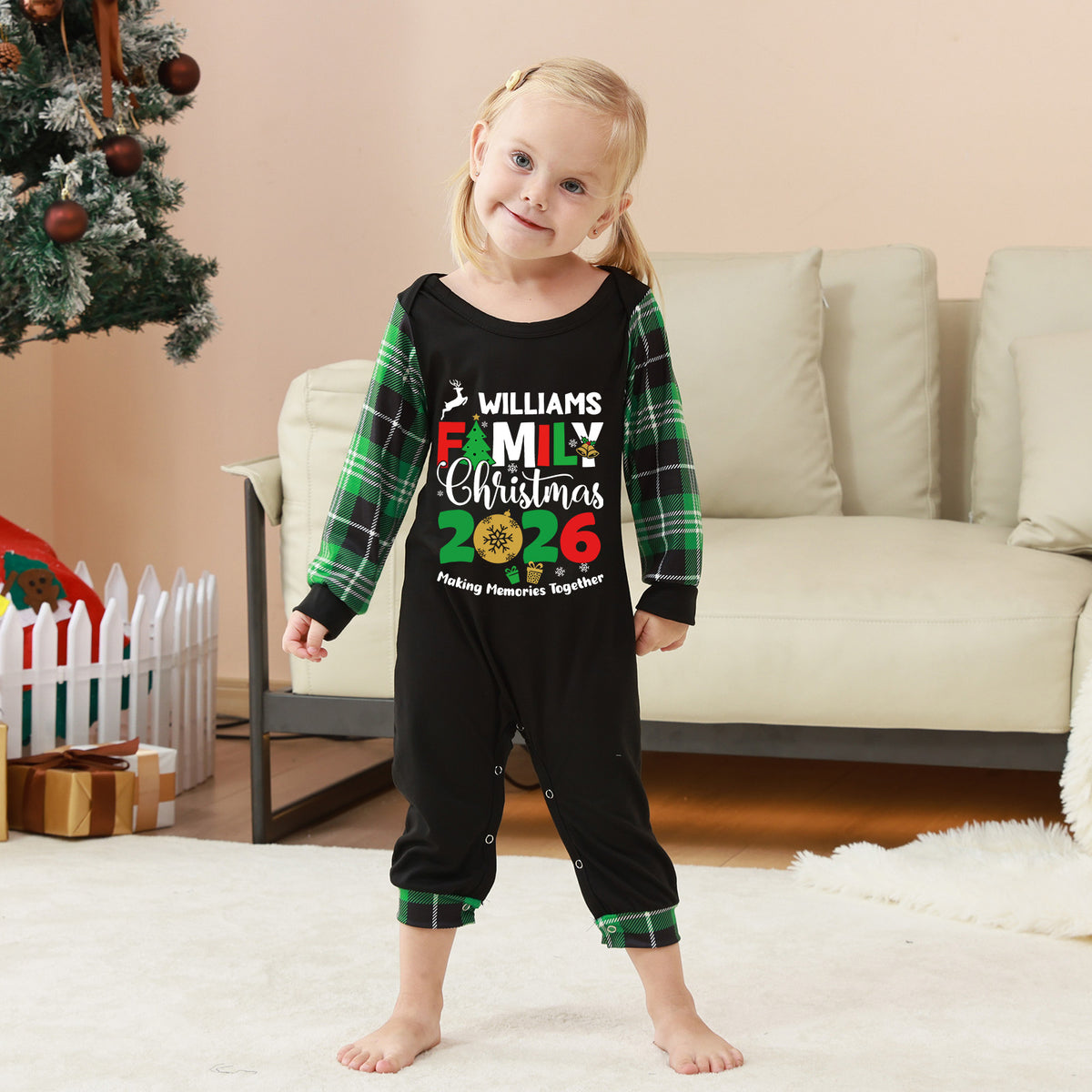 Christmas Lounge Set Green Plaid Matching Set Christmas Pajamas CHP-15
