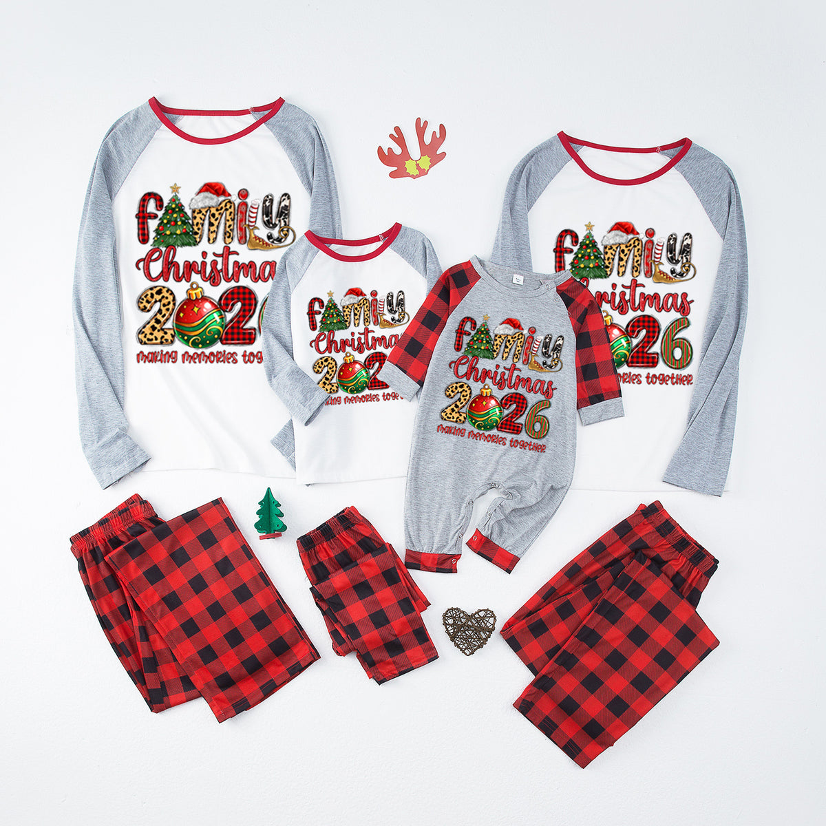 Christmas Pajamas Colorful Ornament Letter Print Matching Family Photo Outfit Christmas Sleepwear CHP-112