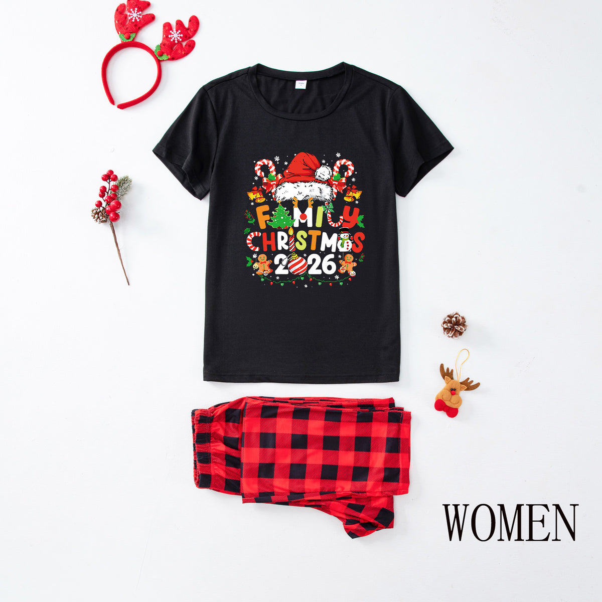 Candy Cane Christmas Pajamas Santa Gingerbread Print Christmas Card Photo Outfits CHP-36