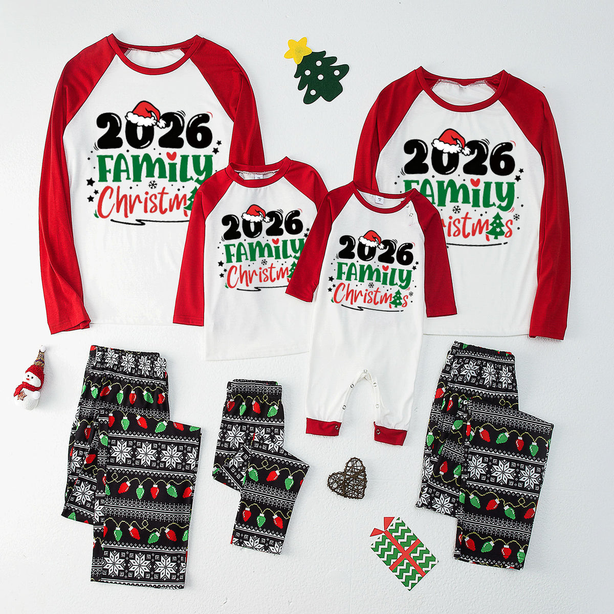 Christmas Pajamas 2026 Family Christmas Santa Hat Tree Letter Print Matching Family Sleepwear CHP-129
