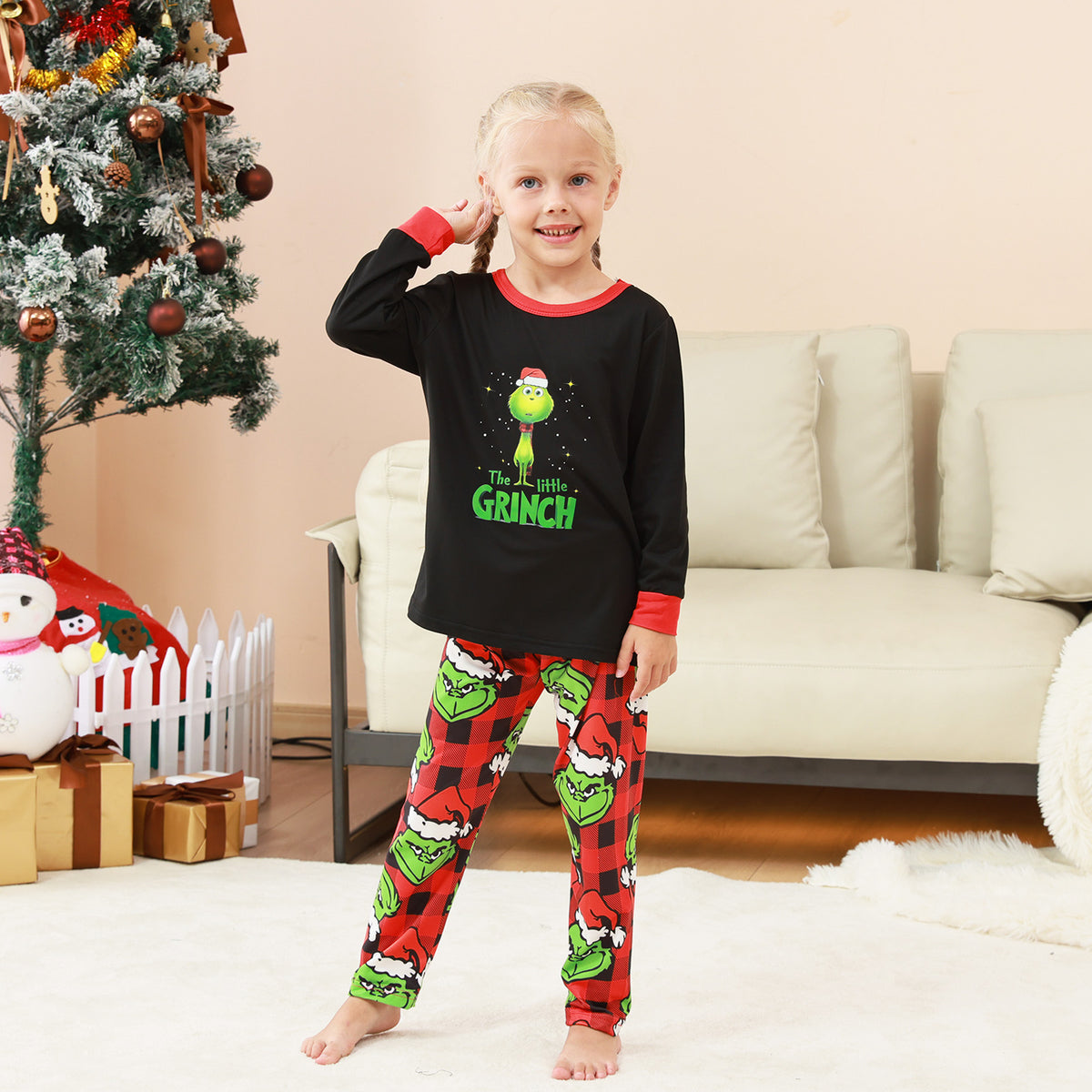Christmas Lounge Set Grinch Character Print Matching Christmas Pajamas for Photos CHP-78