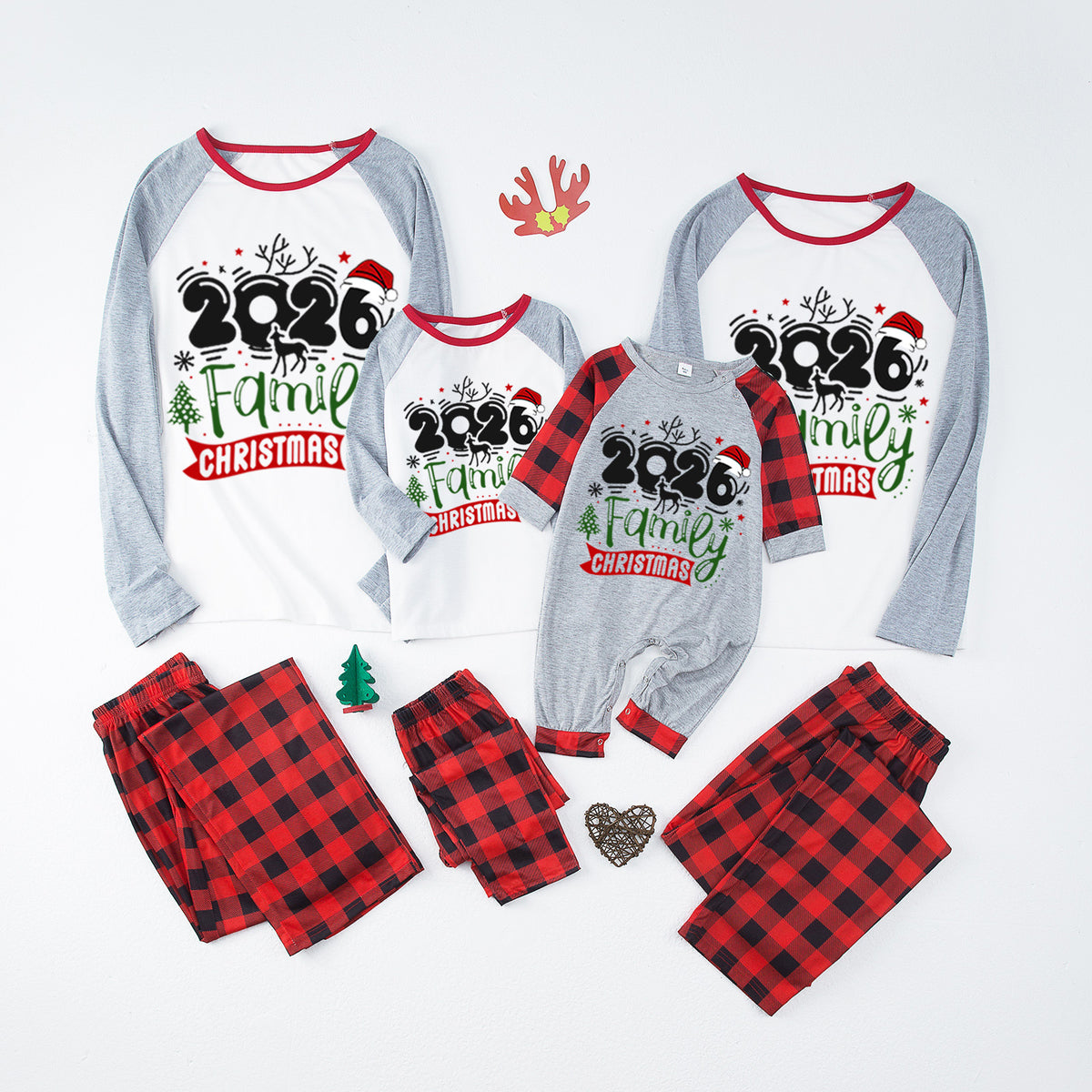 Christmas Pajamas Reindeer 2026 Family Christmas Banner Matching Family Photoshoot Outfit Christmas Sleepwear CHP-111