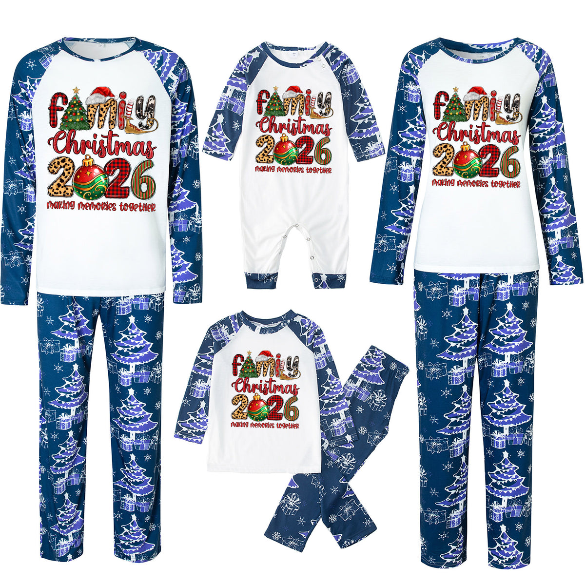 Christmas Pajamas Family Christmas 2026 Leopard Plaid Letter Ornament Print Matching Family Sleepwear CHP-144