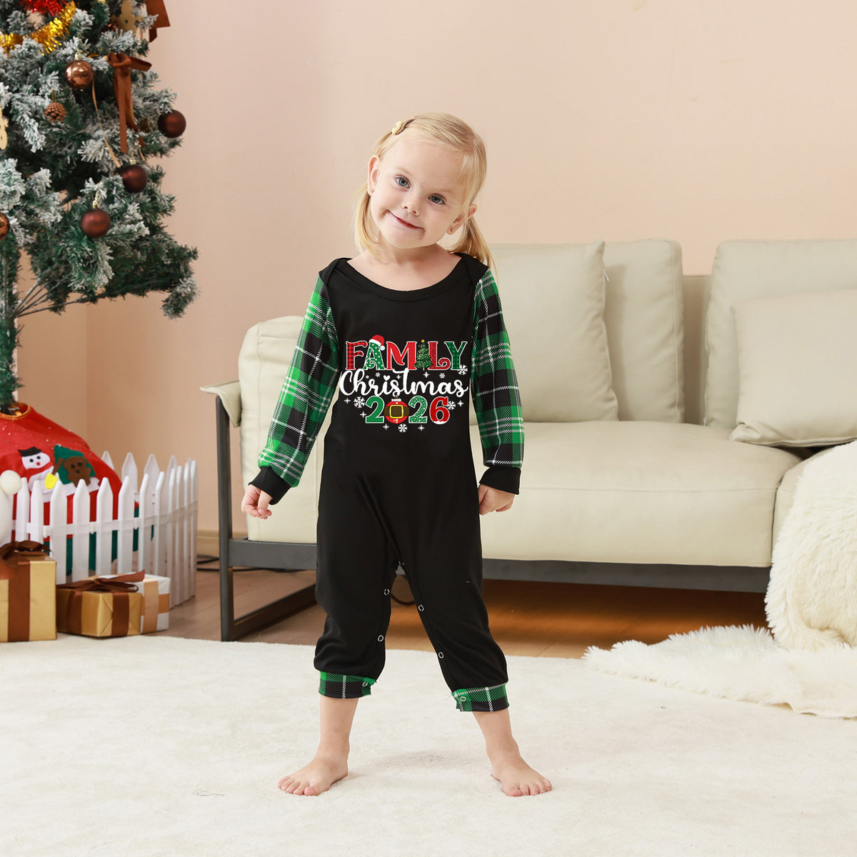 Holiday Pajamas Black Green Plaid Holiday Set Christmas Pajamas CHP-12