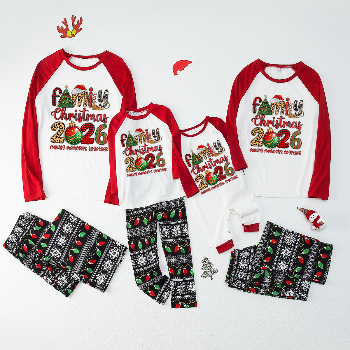 Christmas Pajamas Family Christmas 2026 Plaid Leopard Letter Print Matching Family Sleepwear CHP-134