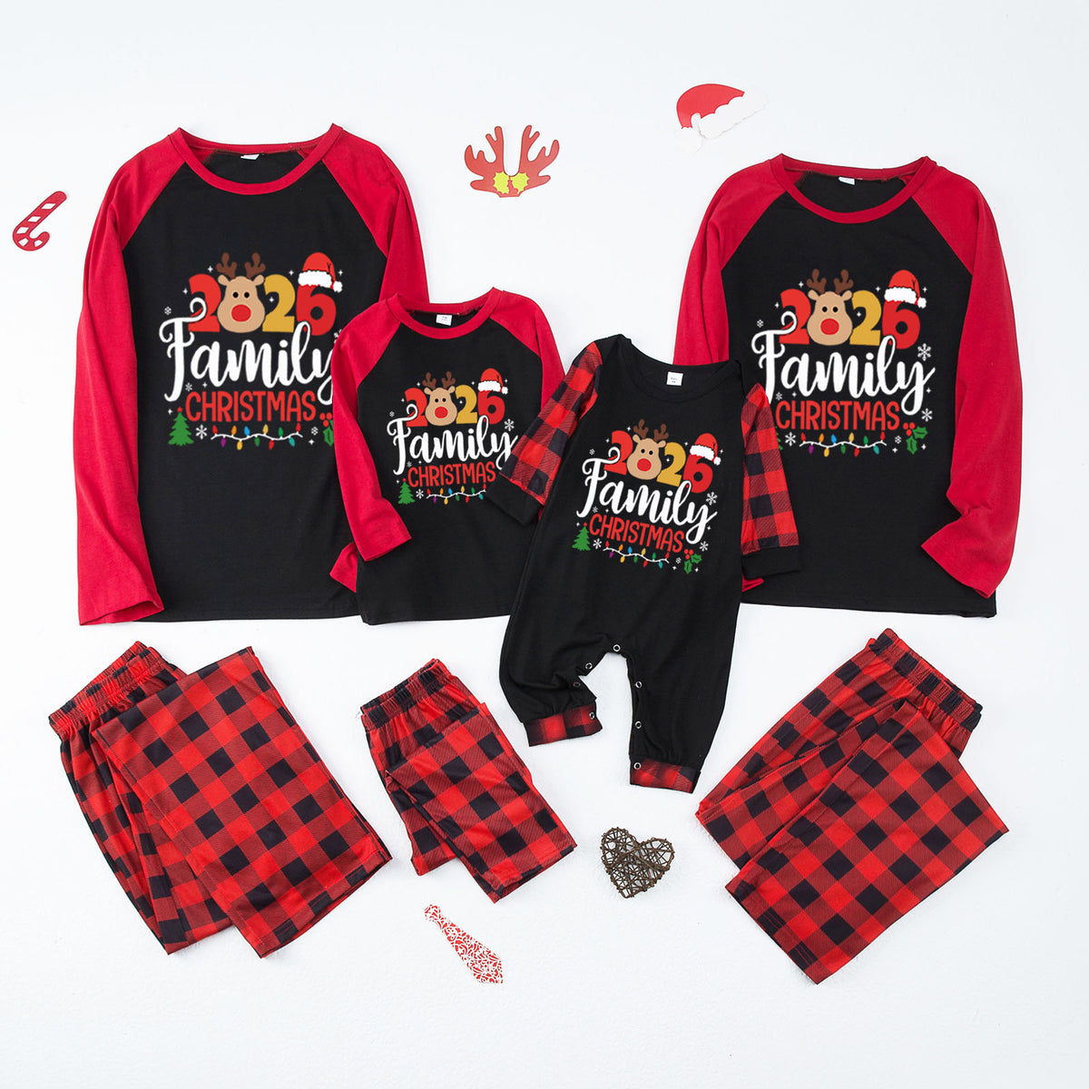 Reindeer Christmas Pajamas Reindeer Family Festive Typography Christmas Sleepwear CHP-47