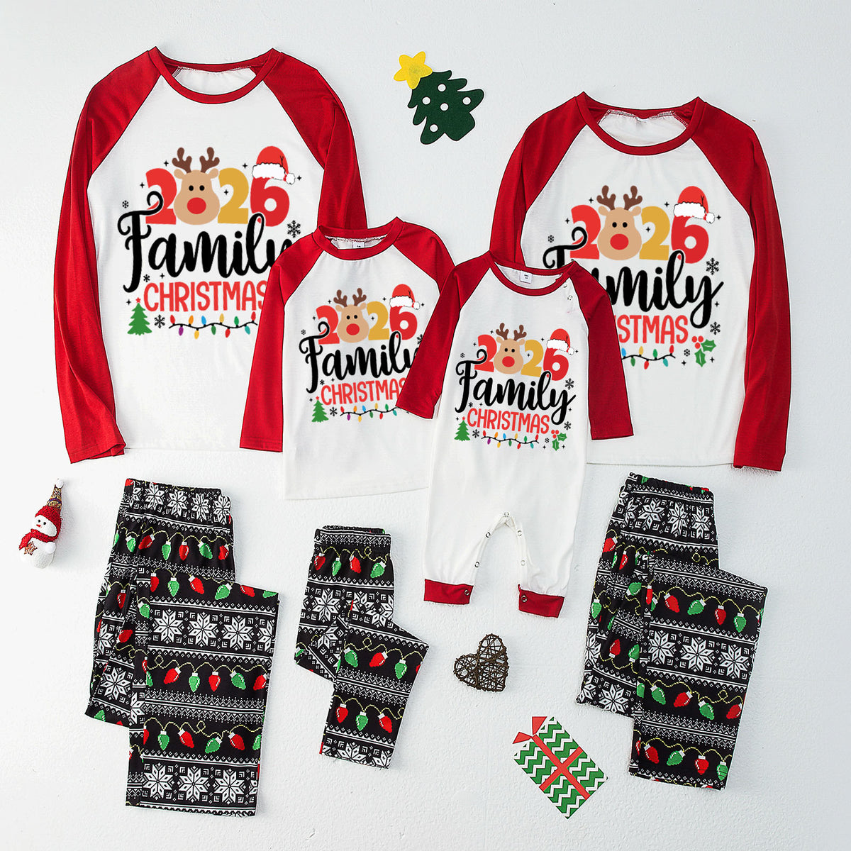 Christmas Pajamas 2026 Family Christmas Reindeer Face Print Matching Family Sleepwear CHP-128