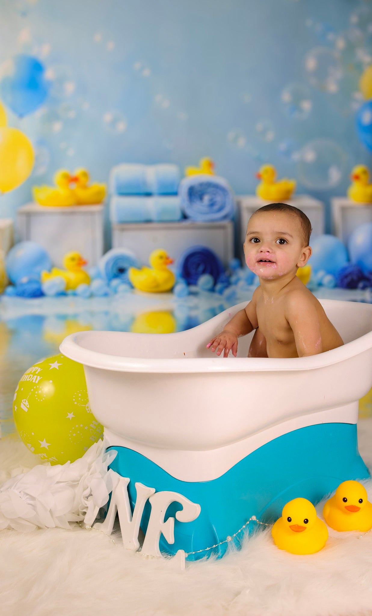 Kids Photo Backdrop Blue Balloons Rubber Duck Bubbles Newborn Backdrop MRR9-83