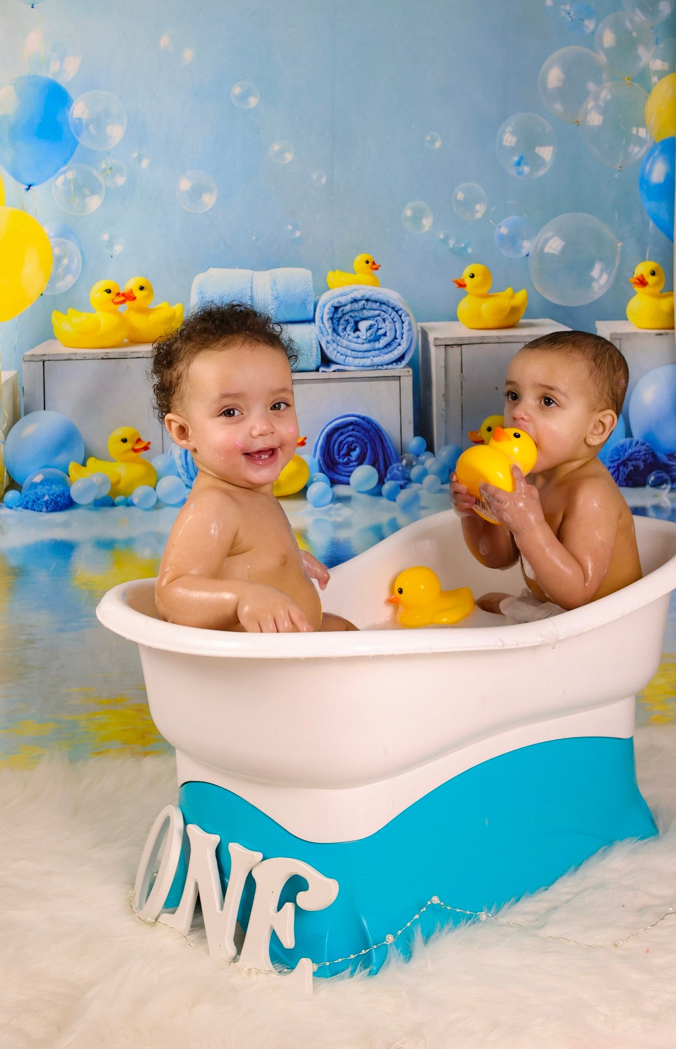 Kids Photo Backdrop Blue Balloons Rubber Duck Bubbles Newborn Backdrop MRR9-83