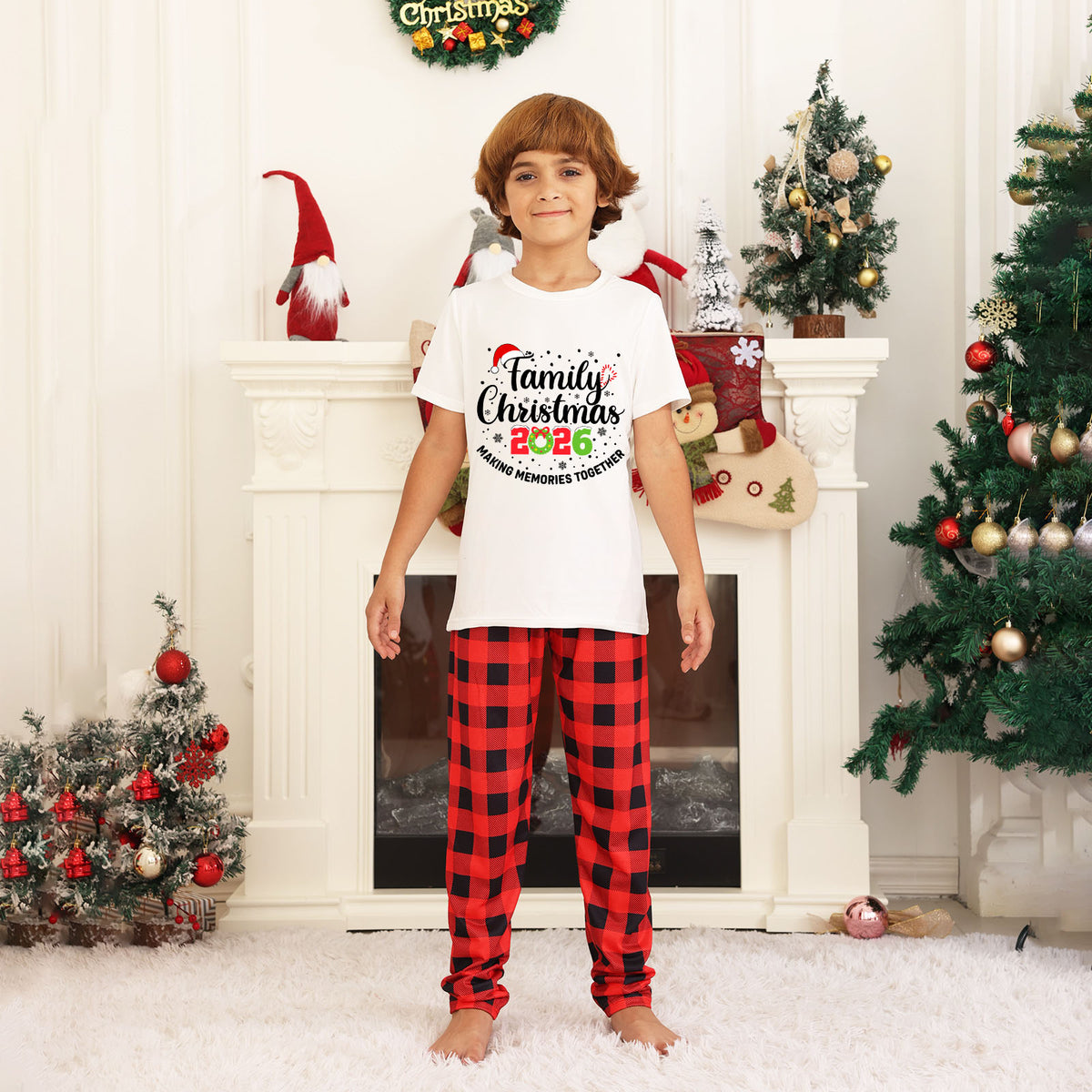 Matching Christmas PJs Santa Hat Script Snowflake Christmas Matching Pajamas CHP-28