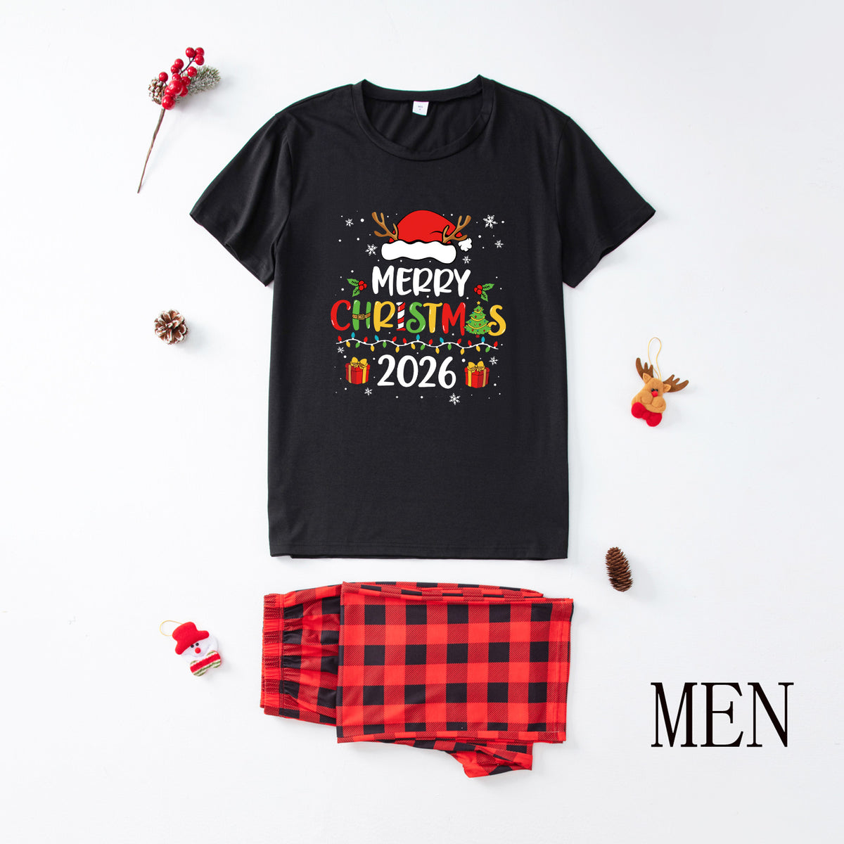 Holiday Matching Pajamas Reindeer Antler Typography Christmas Pajama Photoshoot CHP-37