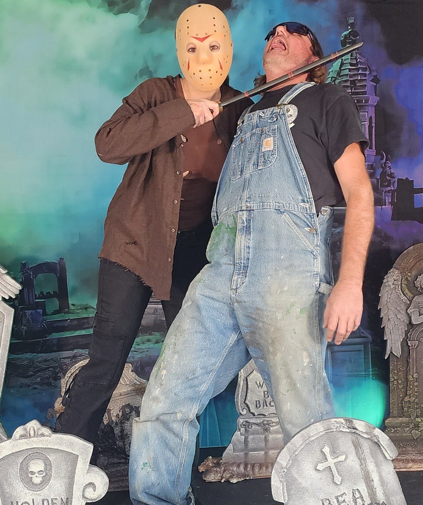 Halloween Graveyard Backdrop Glowing Foggy Tombstones Halloween Backdrop MRR8-24