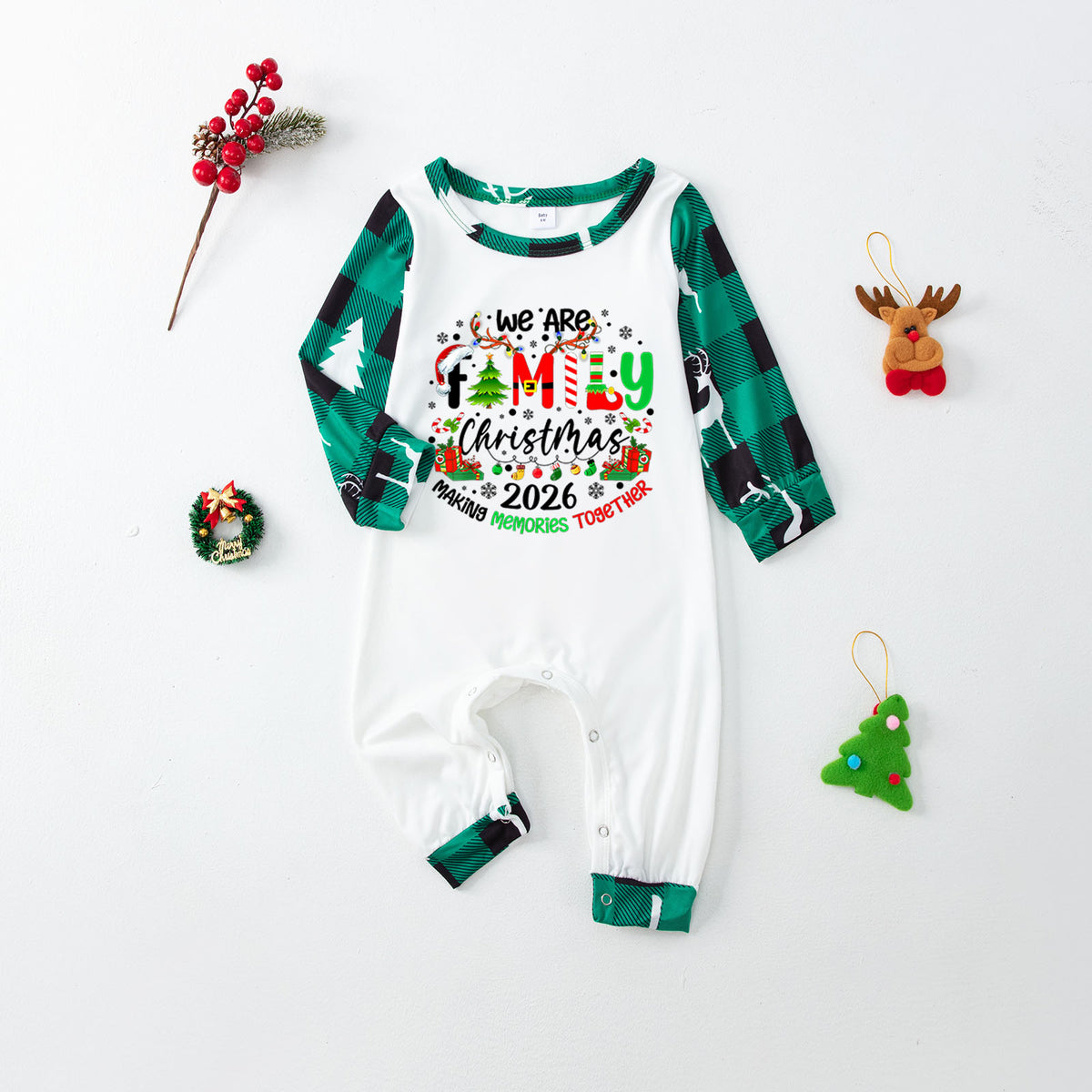Matching Christmas PJs Green Plaid Reindeer Print Cute Christmas Pajamas CHP-9