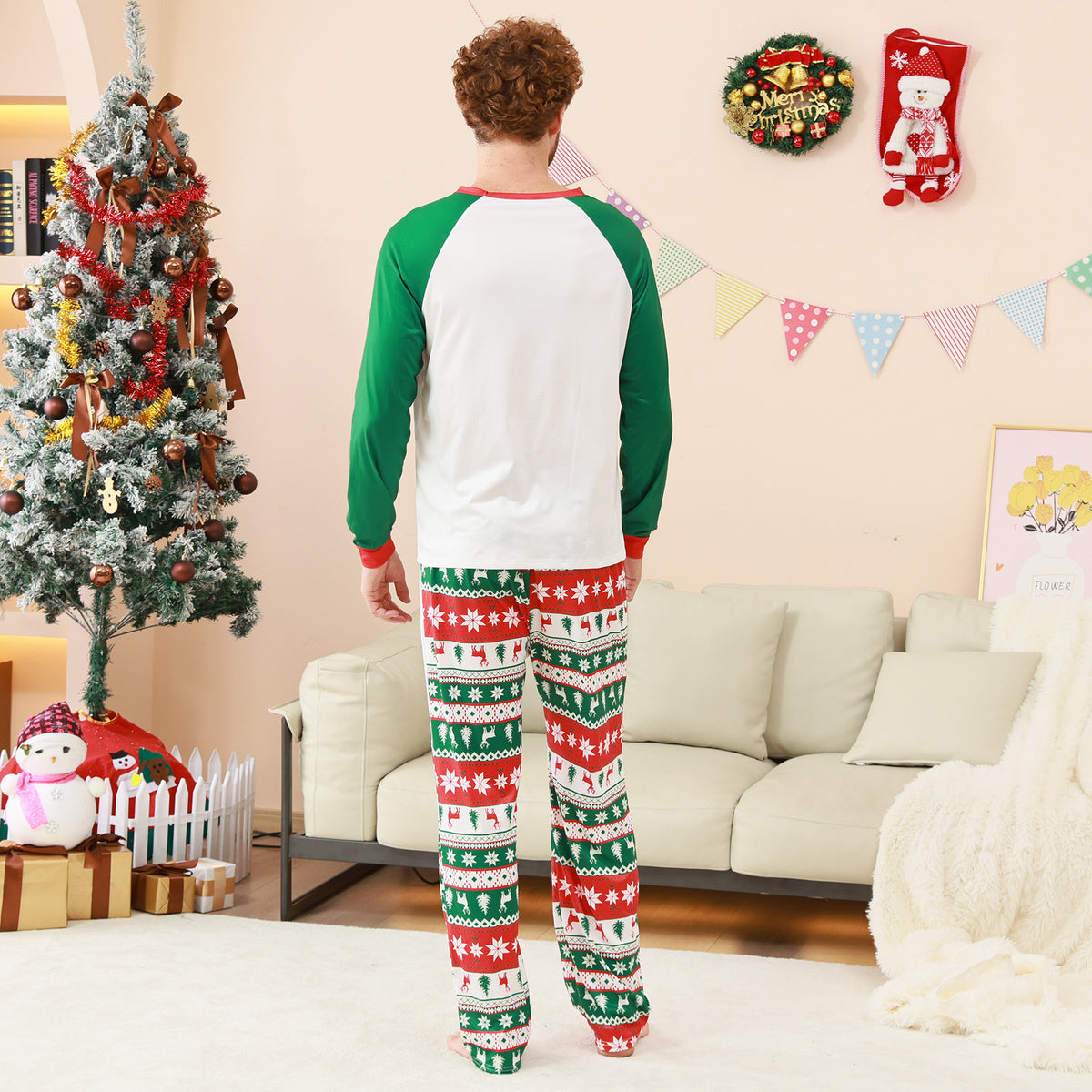 Family Christmas Pajamas Tree Fair Isle Print Matching Christmas Pajamas for Photos CHP-84