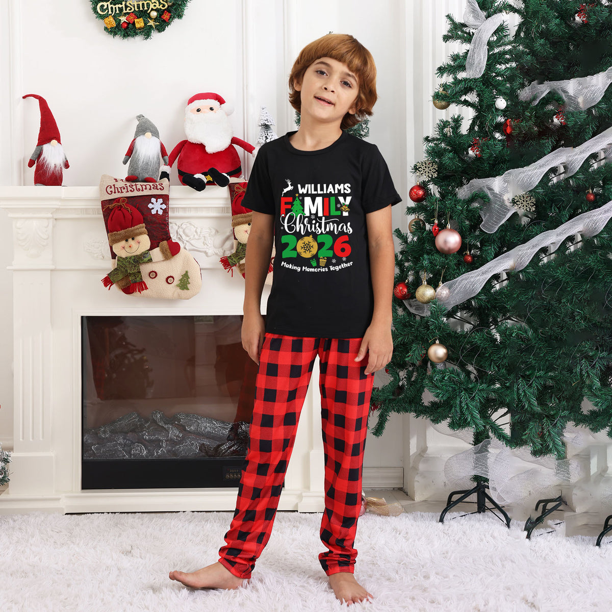 Christmas Photo Session Outfits Reindeer Tree Typography Christmas Long Sleeve Pajamas CHP-34