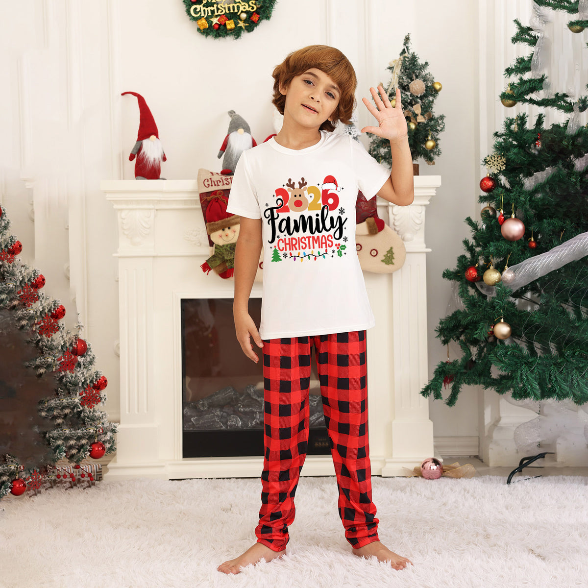 Family Christmas Pajamas Reindeer Faces Festive Lettering Holiday Pajamas CHP-24