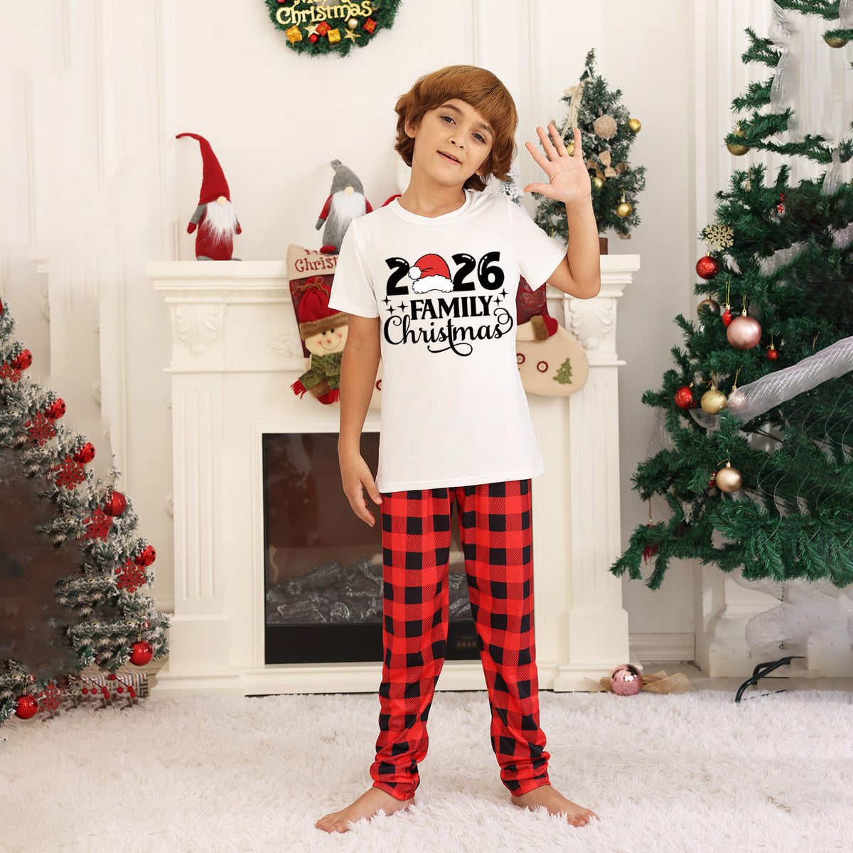 Christmas Sleepwear Santa Hat Script Lettering Family Christmas Pajamas CHP-23