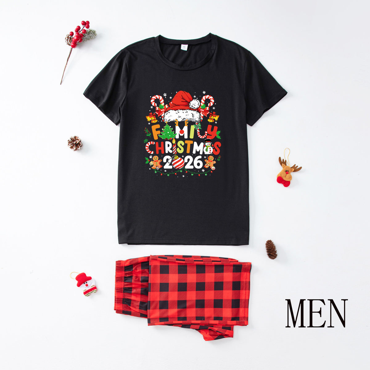 Candy Cane Christmas Pajamas Santa Gingerbread Print Christmas Card Photo Outfits CHP-36