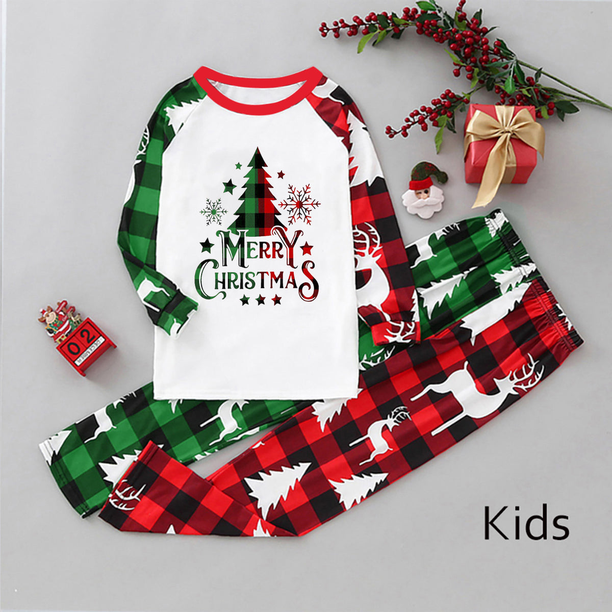 Christmas Pajamas for Family Photos Merry Tree Reindeer Print Mommy and Me Christmas Pajamas CHP-89