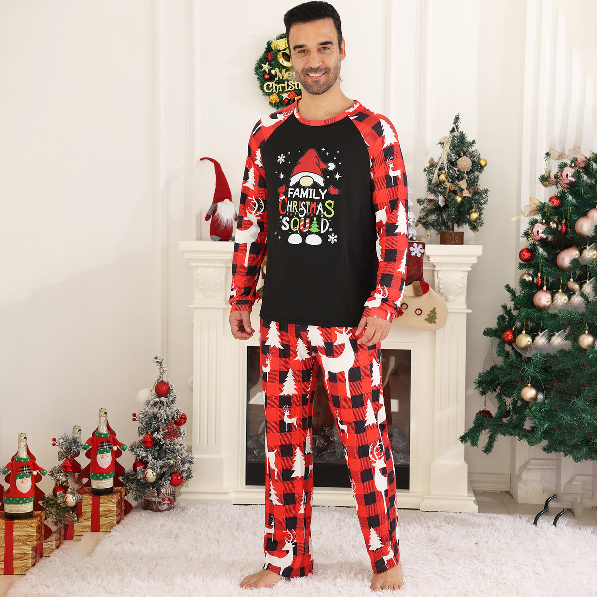 Christmas Pajamas Red Buffalo Plaid Reindeer Print Christmas Photo Session Outfits CHP-81