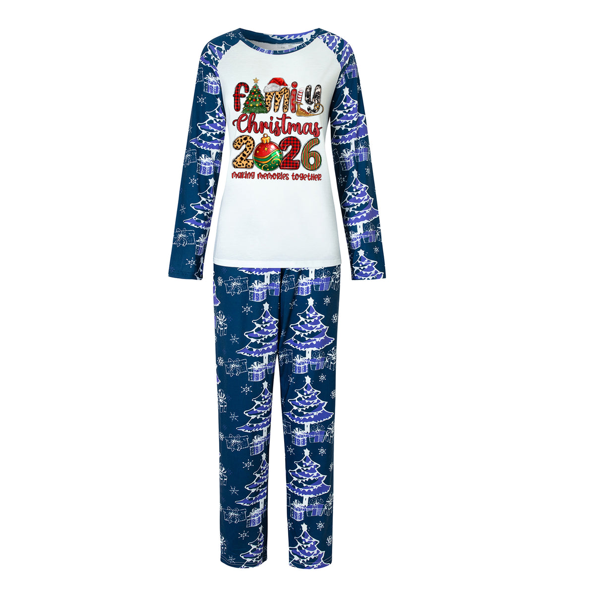 Christmas Pajamas Family Christmas 2026 Leopard Plaid Letter Ornament Print Matching Family Sleepwear CHP-144