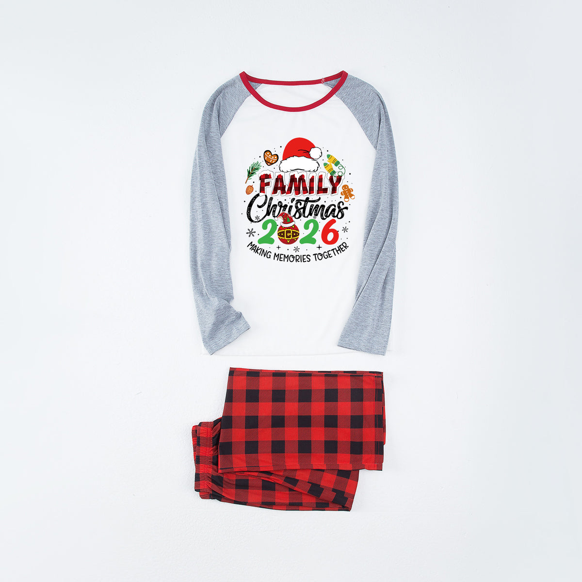 Christmas Pajamas Santa Hat Gingerbread Print Matching Family Christmas Photoshoot Outfit Christmas Sleepwear CHP-107