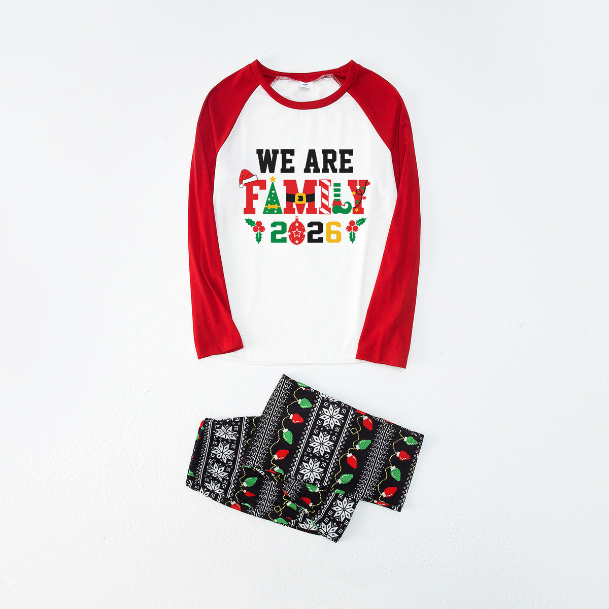 Christmas Pajamas We Are Family 2026 Festive Lettering Santa Hat Matching Family Sleepwear CHP-132