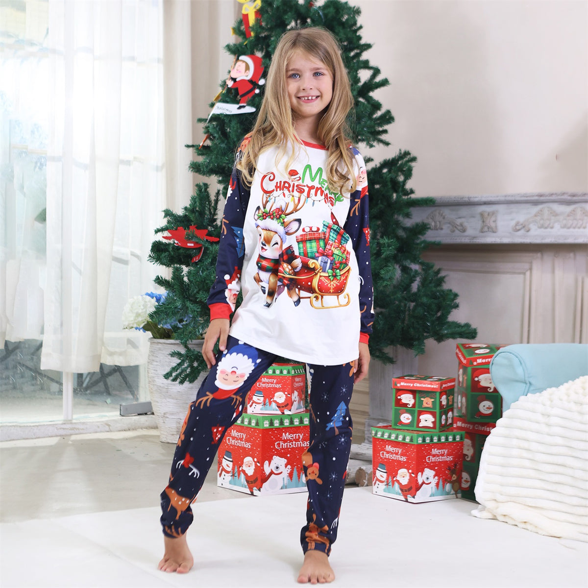 Christmas Photo Session Outfits Santa Reindeer Sleigh Gift Print Christmas Card Photo Outfits CHP-94