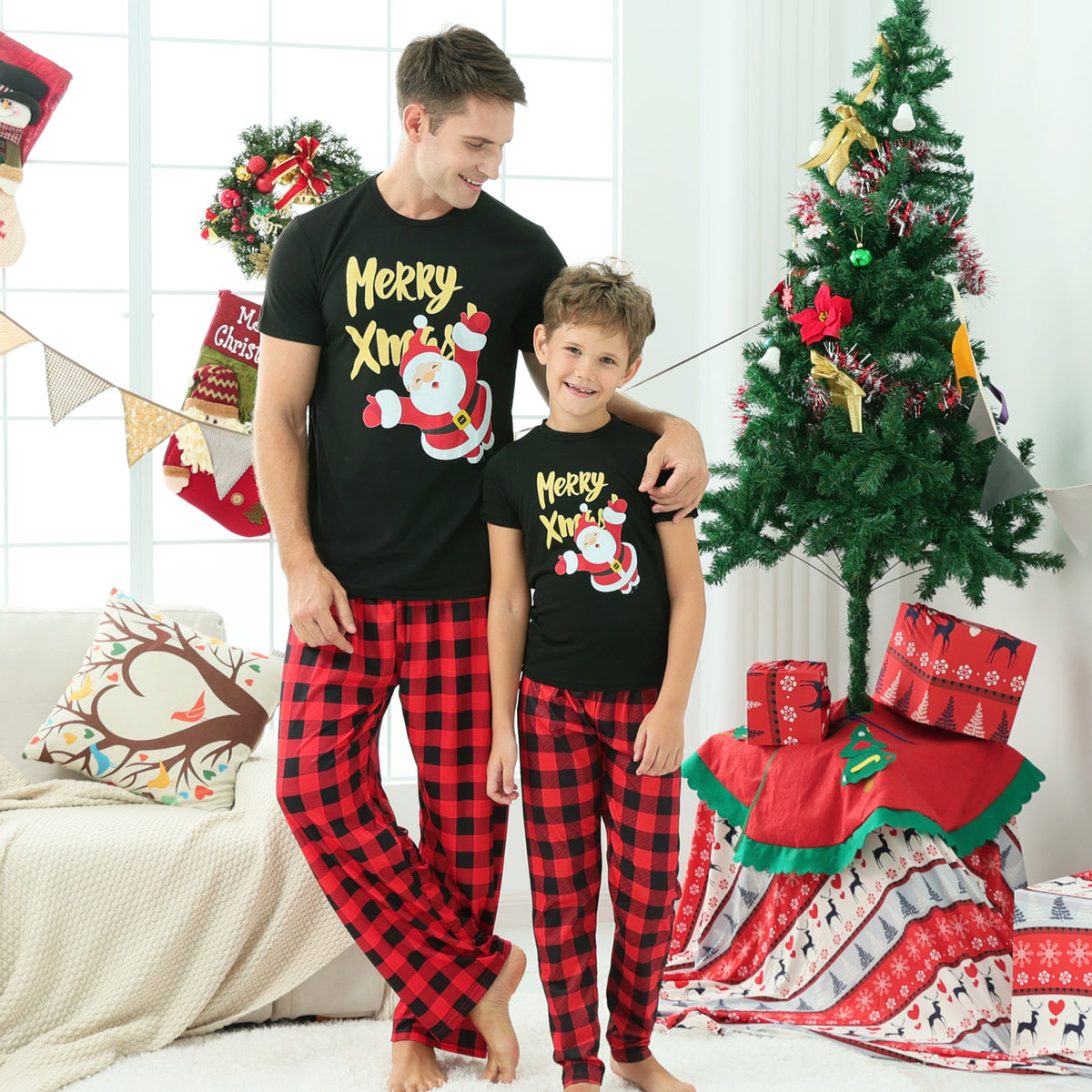 Matching Family Christmas Pajamas Merry Santa Buffalo Plaid Print Christmas Family Pajamas CHP-85