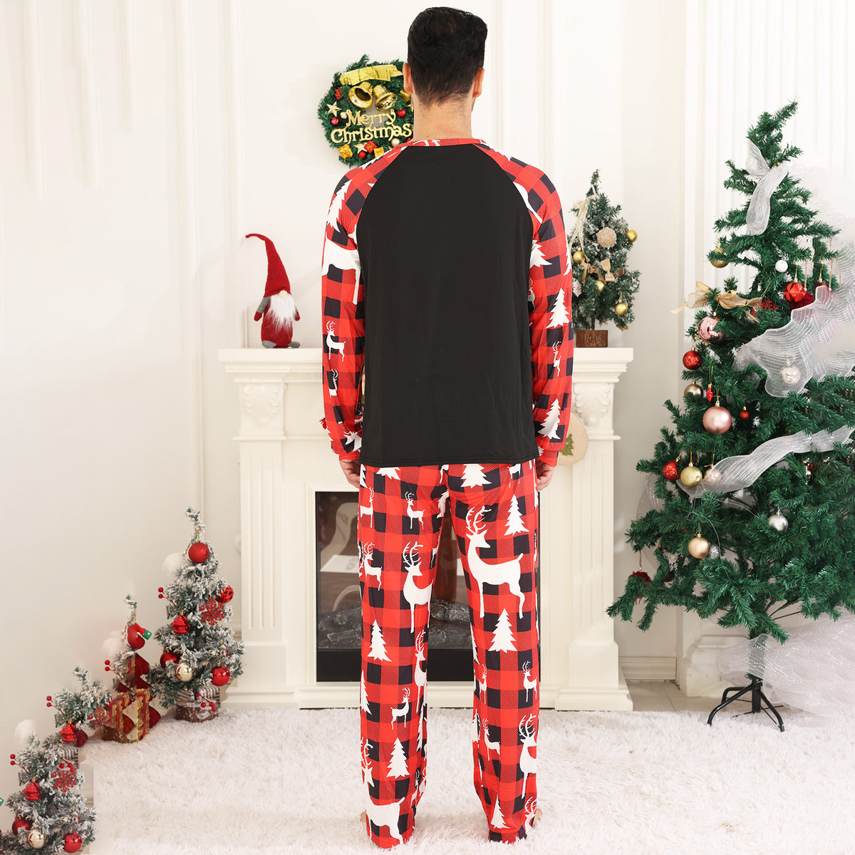 Christmas Pajamas Red Buffalo Plaid Reindeer Print Christmas Photo Session Outfits CHP-81