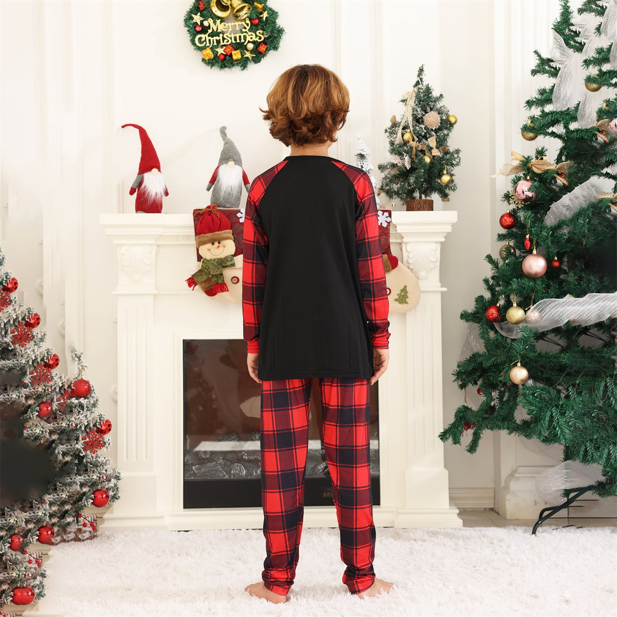 Christmas Plaid Pajamas Santa Hat Festive Typography Matching Christmas Pajamas CHP-43
