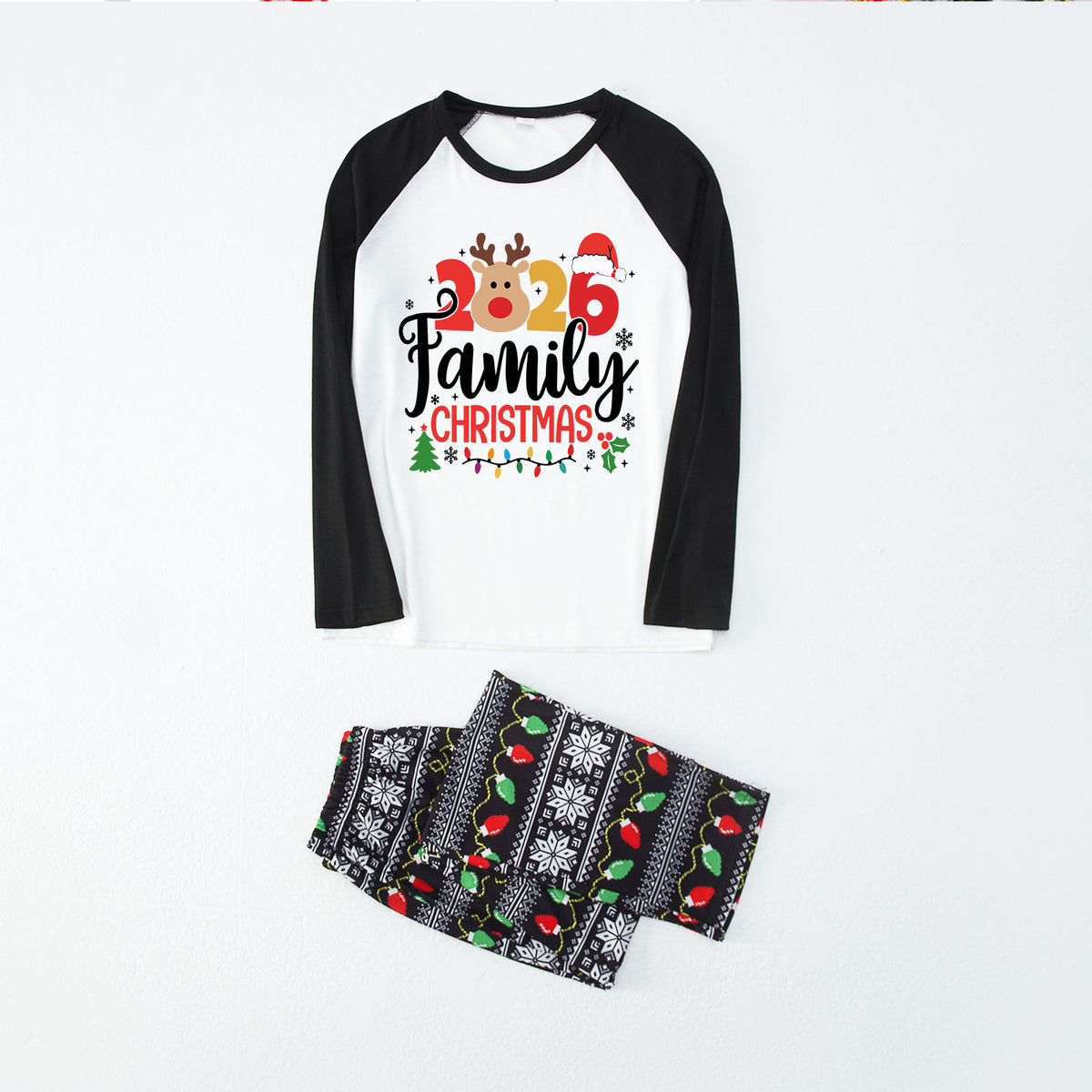 Christmas Pajamas Reindeer 2026 Family Christmas Colorful Lights Print Matching Family Photoshoot Outfit Christmas Sleepwear CHP-117