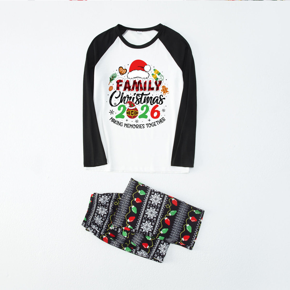 Christmas Pajamas Santa Hat Gingerbread Ornament Print Matching Family Christmas Photoshoot Outfit Christmas Sleepwear CHP-115