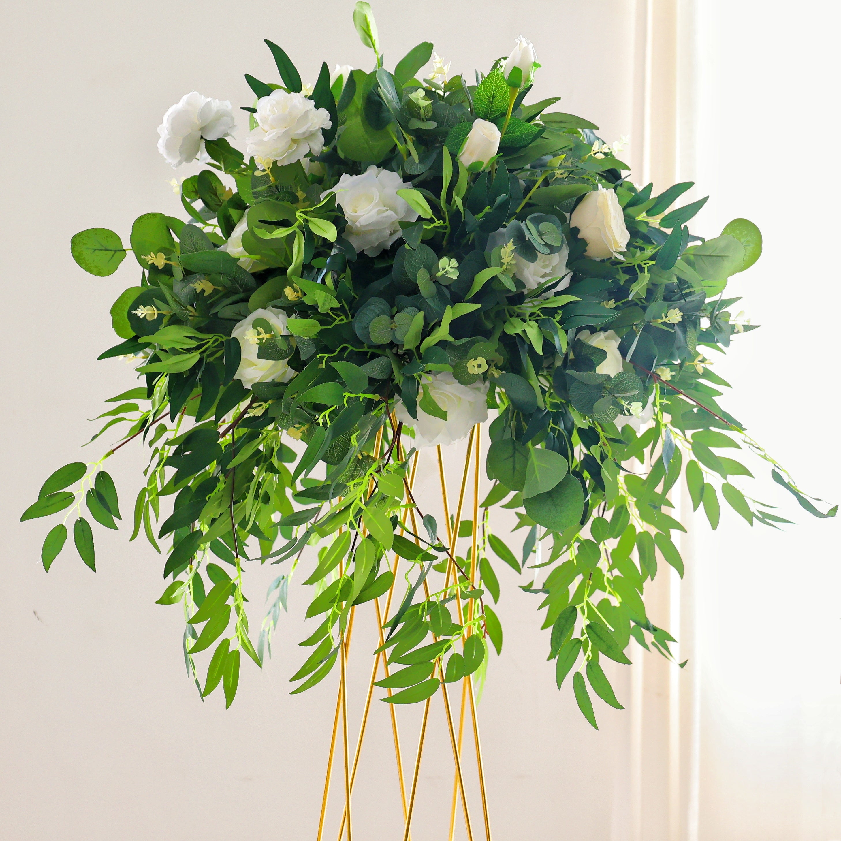 White Rose with Green Leaves Flower Centerpiece Wedding Table Decor AAFC-031