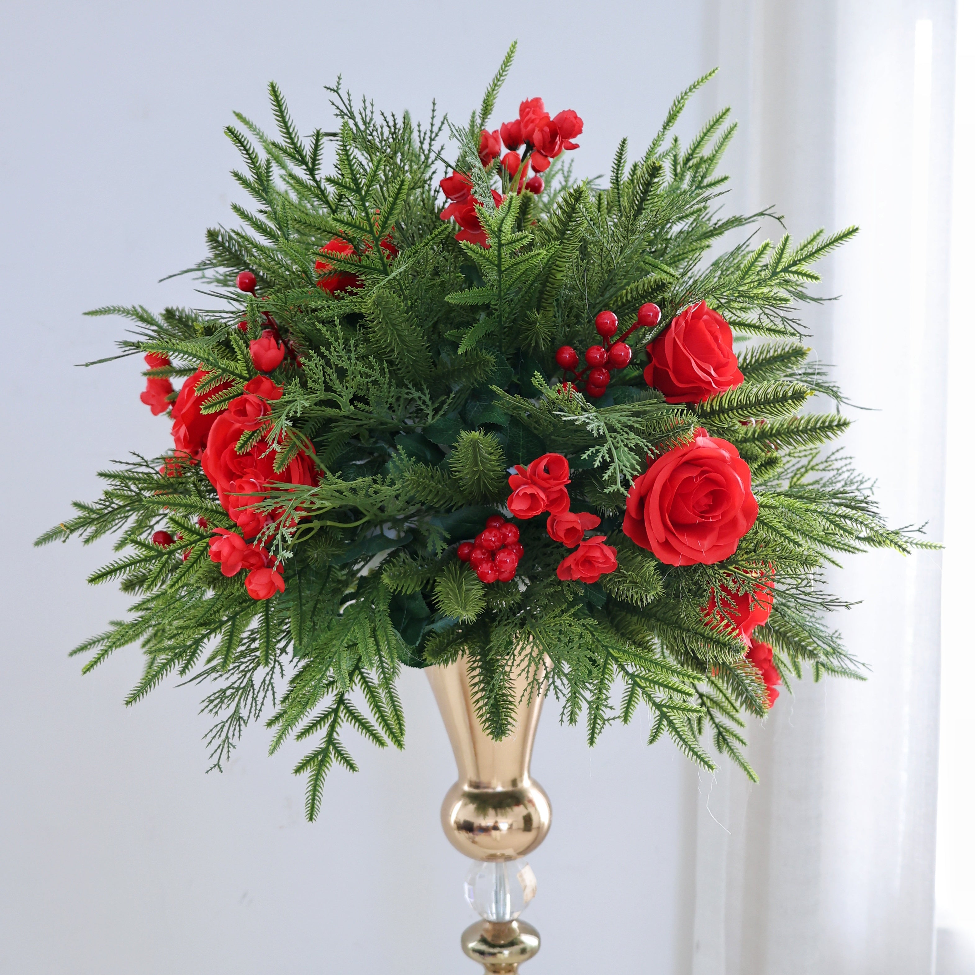 Red Rose Christmas Floral Ball Centerpiece for Holiday Decor AAFC-065