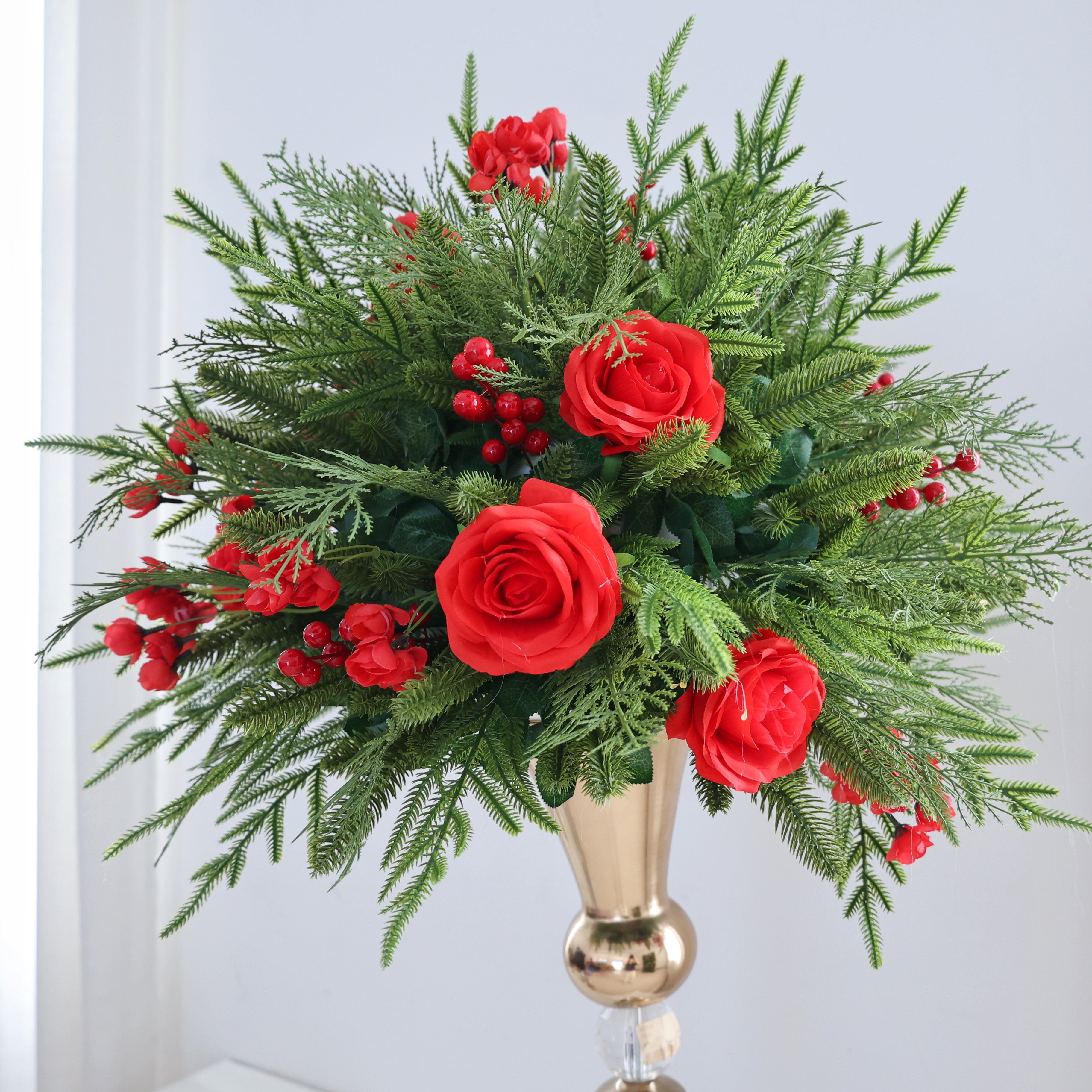 Red Rose Christmas Floral Ball Centerpiece for Holiday Decor AAFC-065