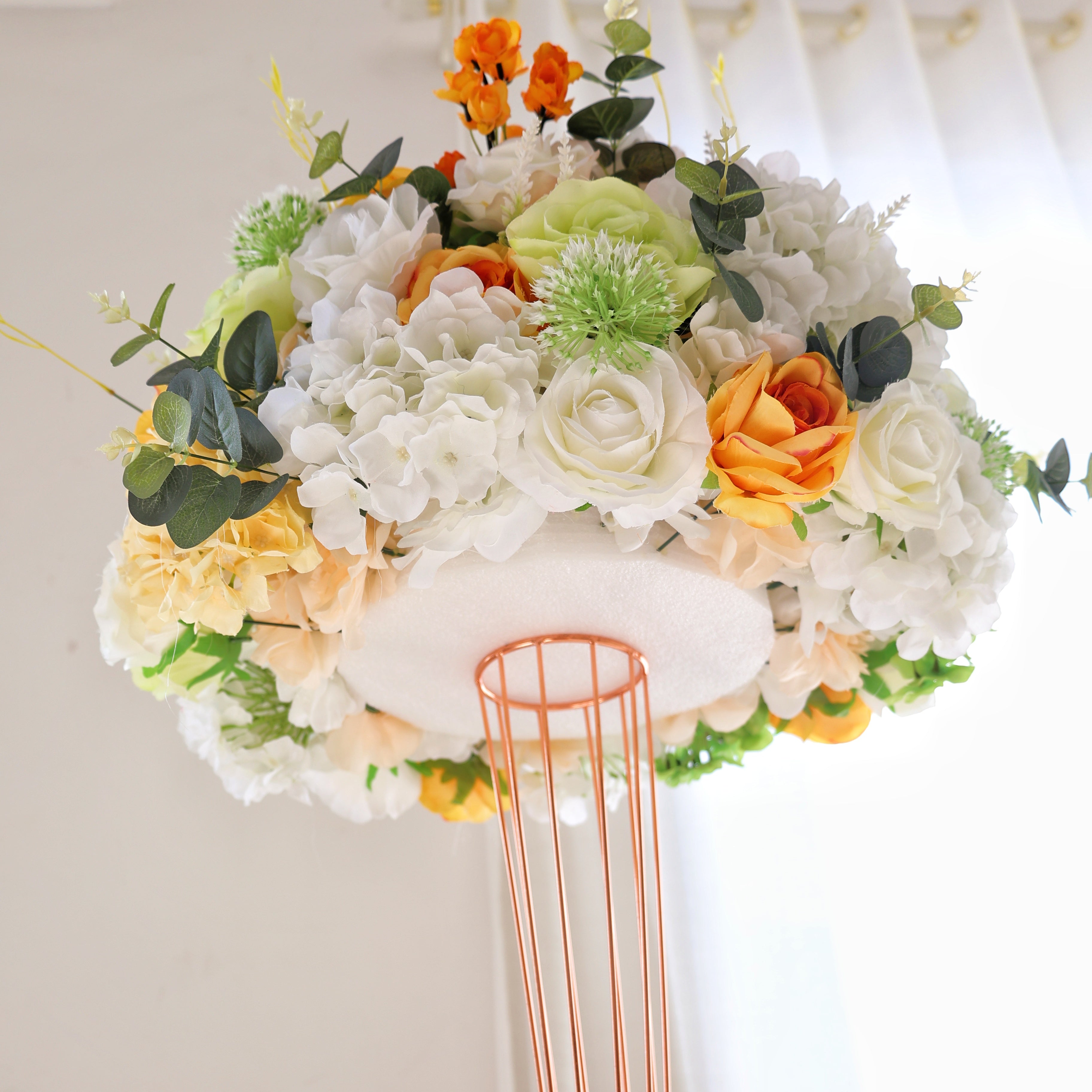 Orange Silk Flower Row Wedding Backdrop Centerpiece Floral Ball AAFC-090